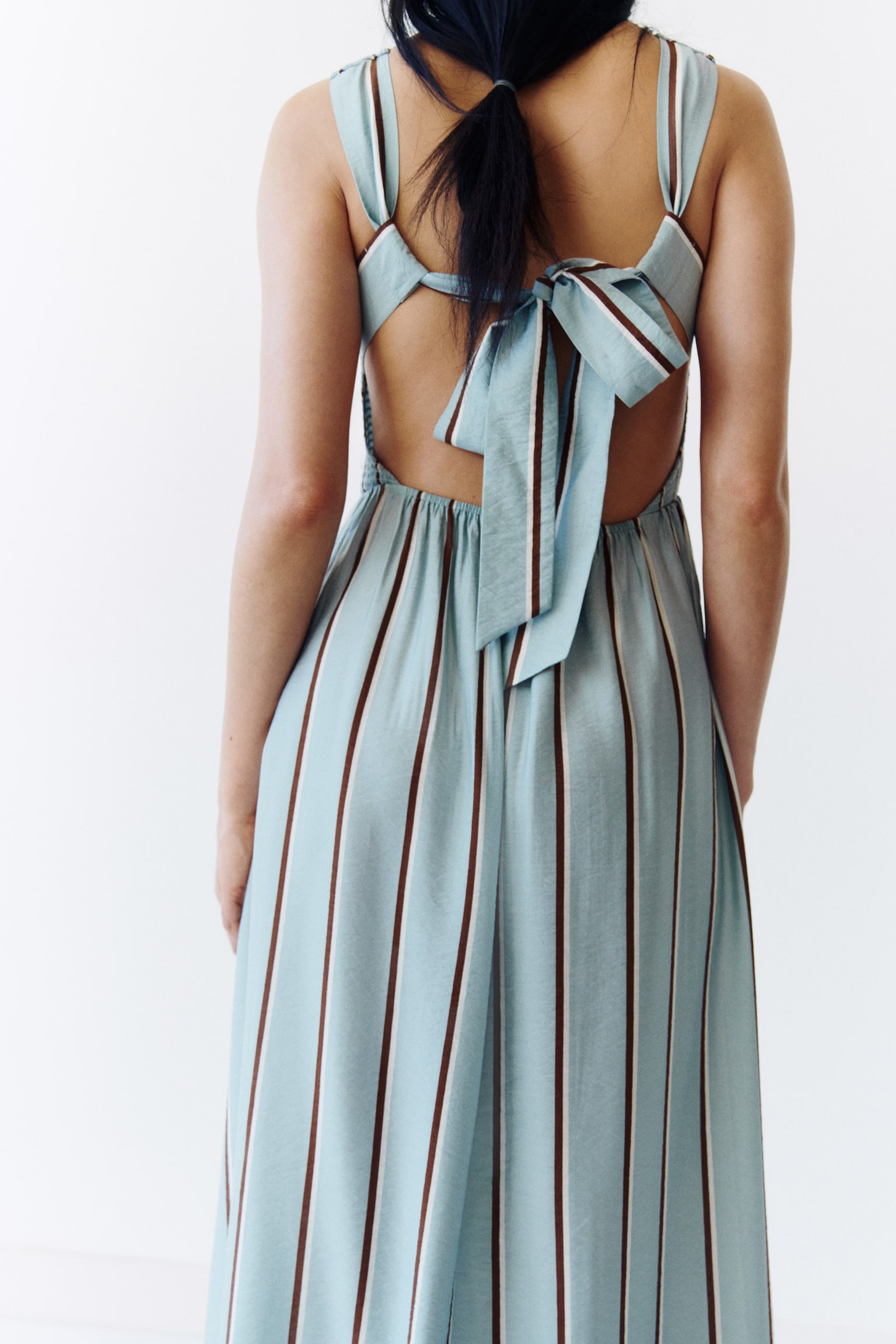 Smocked-bodice dress - Light dusty turquoise/Striped - 6