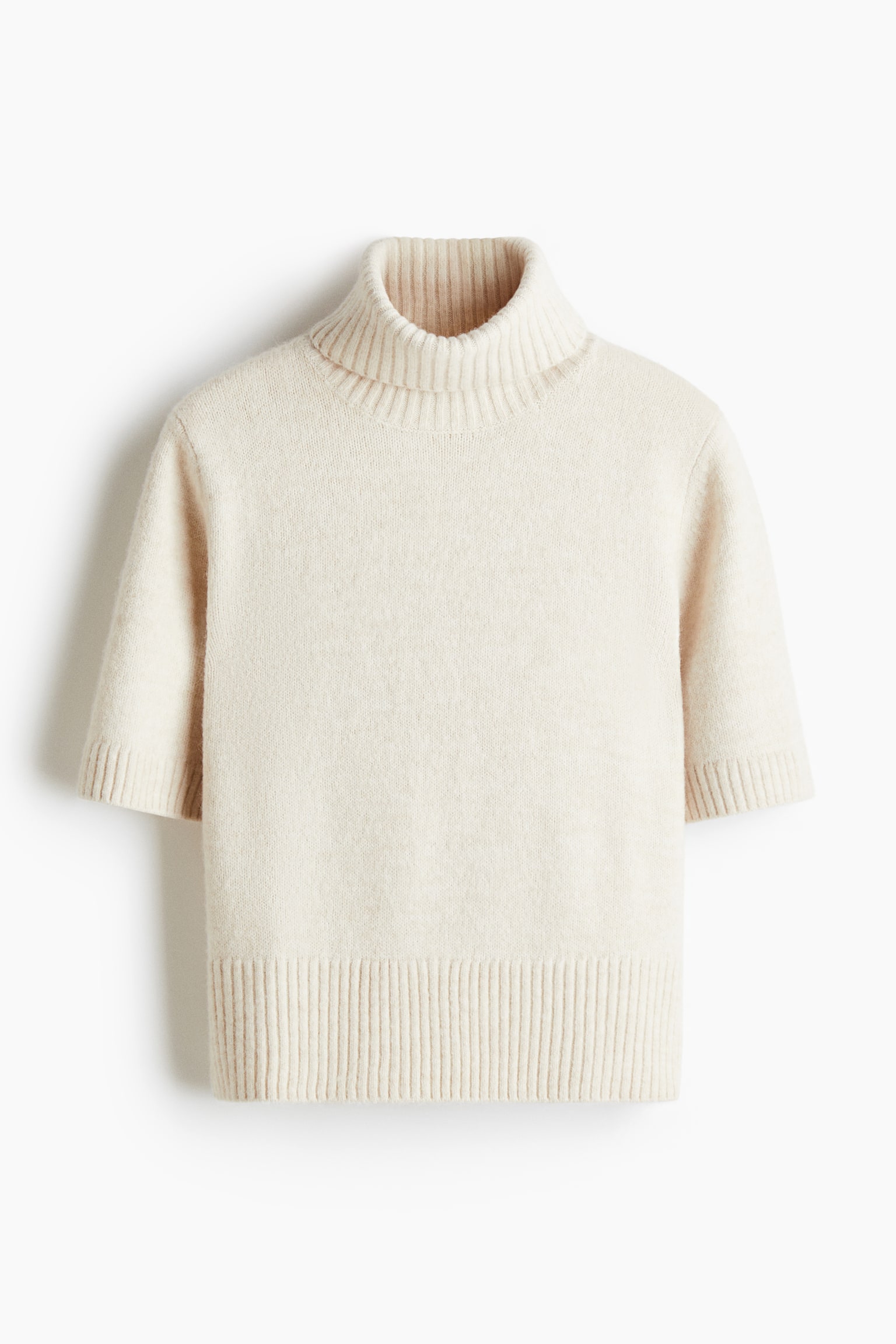 Knitted polo-neck top - Cream/Black/Dark beige/Red