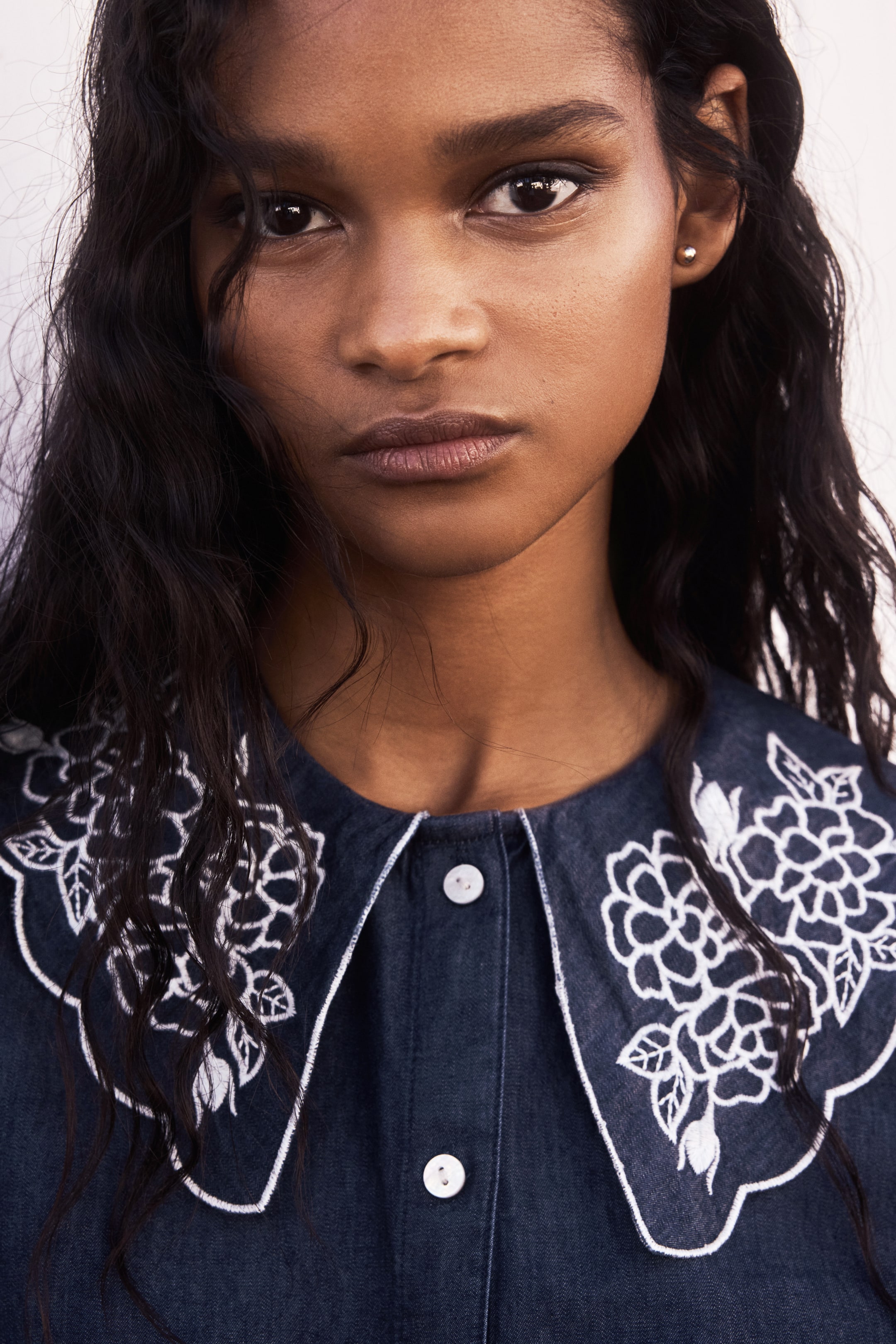 View larger image: Embroidered-collar denim blouse - Dark denim blue - Ladies | H&M IN 1