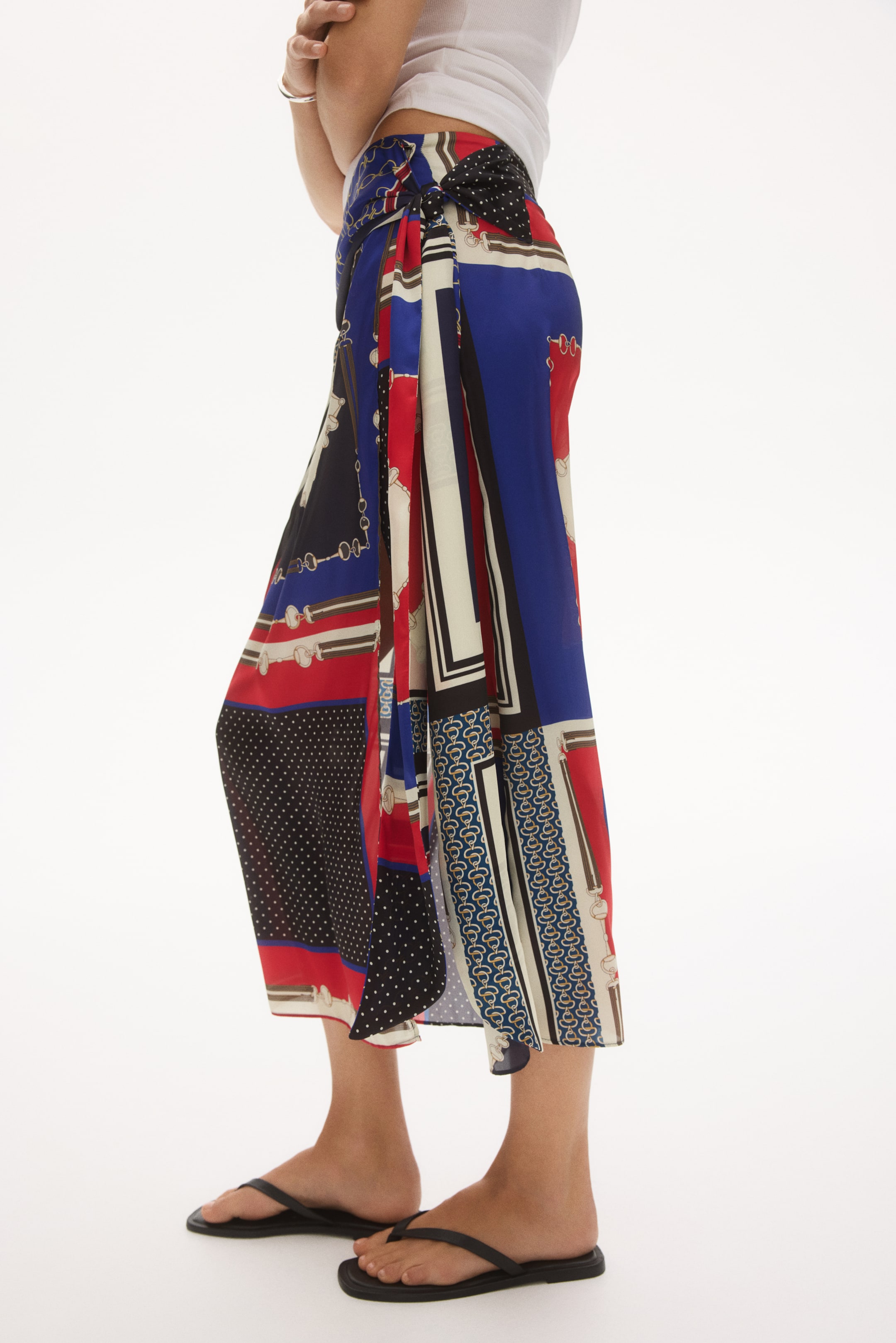 Tie-detail satin skirt