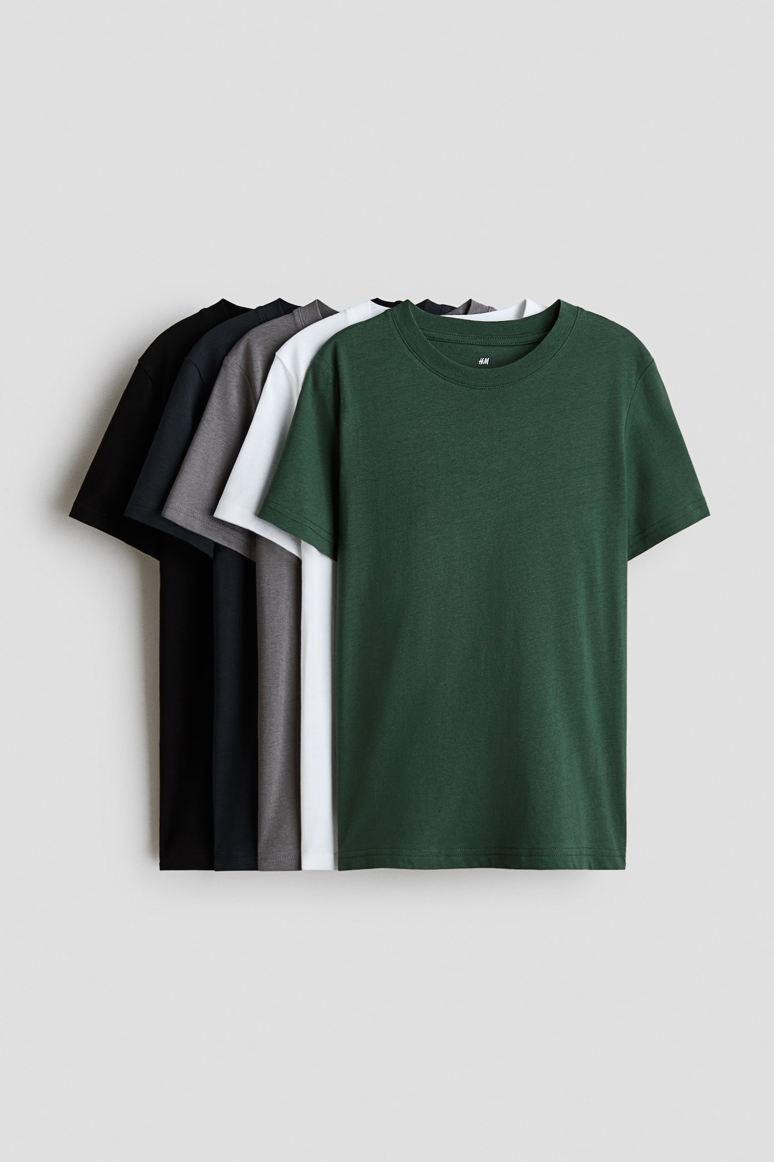 Set de 5 tricouri - Negru/alb/verde-închis/Alb/Bleumarin/dungi/Taupe-închis/dungi/Albastru/dungi/Gri/bej/alb/Gri-deschis/alb