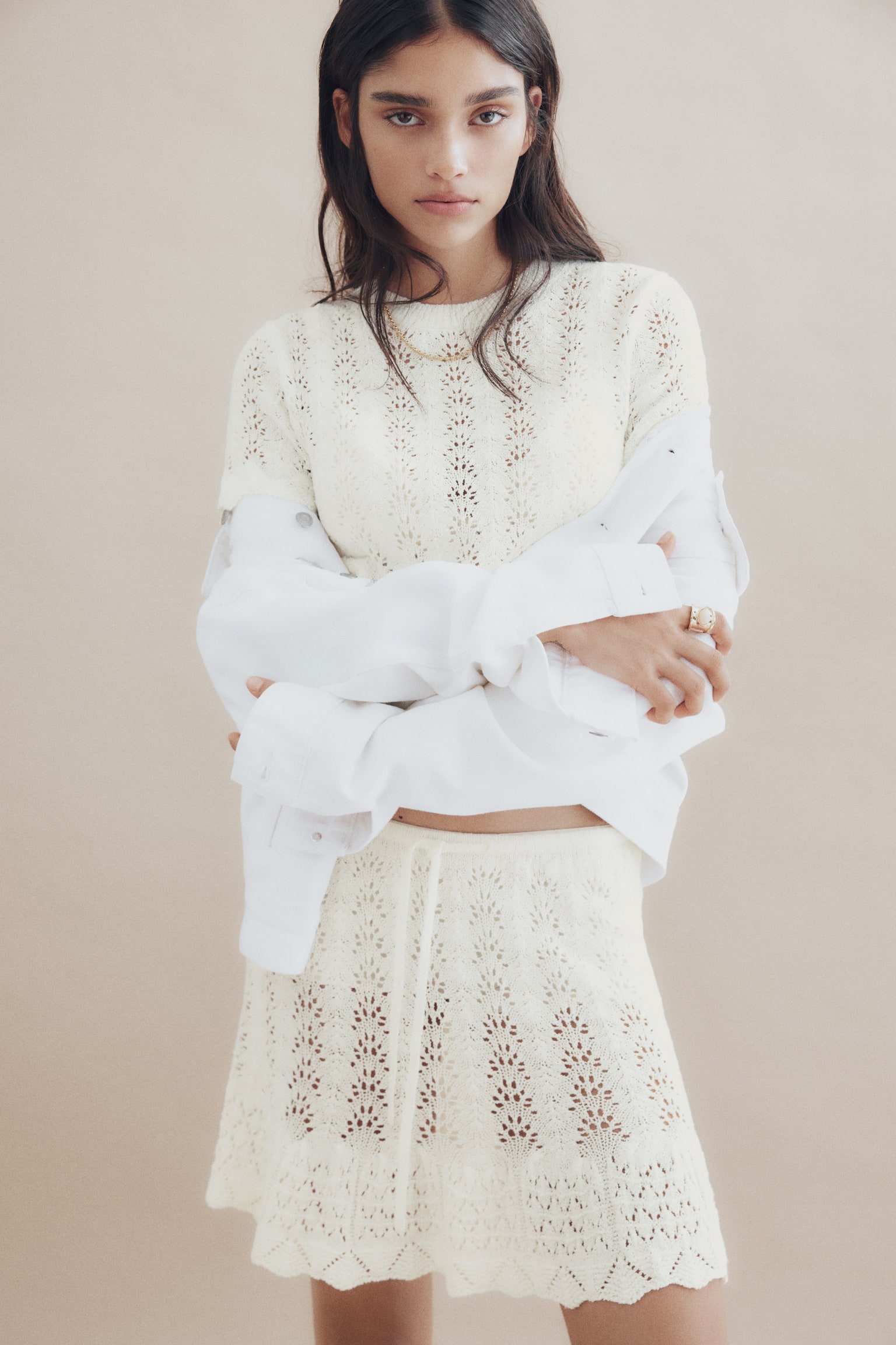 Pointelle-knit skirt - White - 1