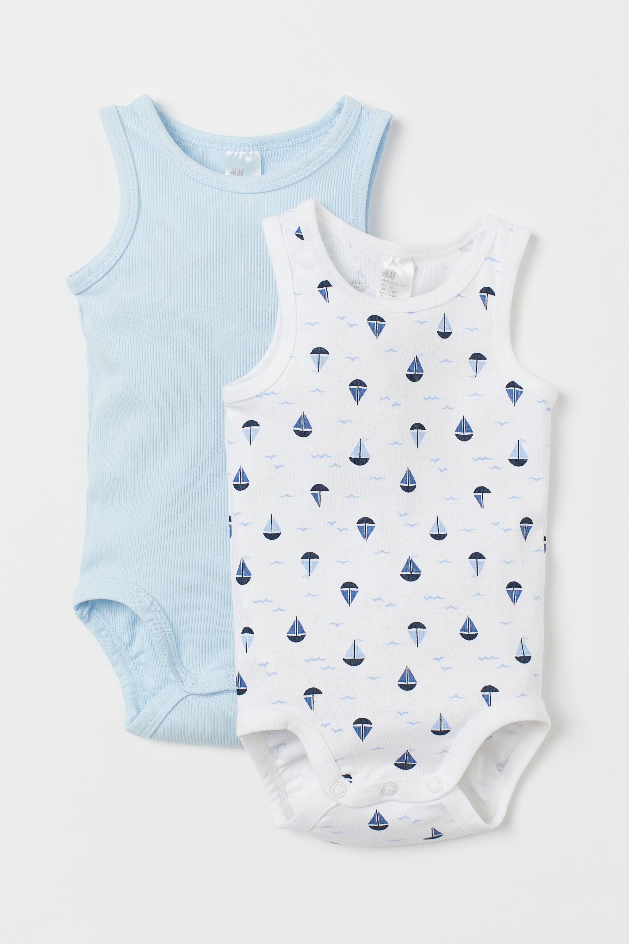 View larger image: 2-pack sleeveless bodysuits - Light blue/Sailing boats - Kids | H&M 1