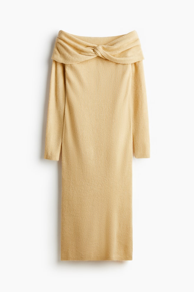 Fine-Knit Off-the-Shoulder Dress - Dusty yellow/Gray melange/Black - 1