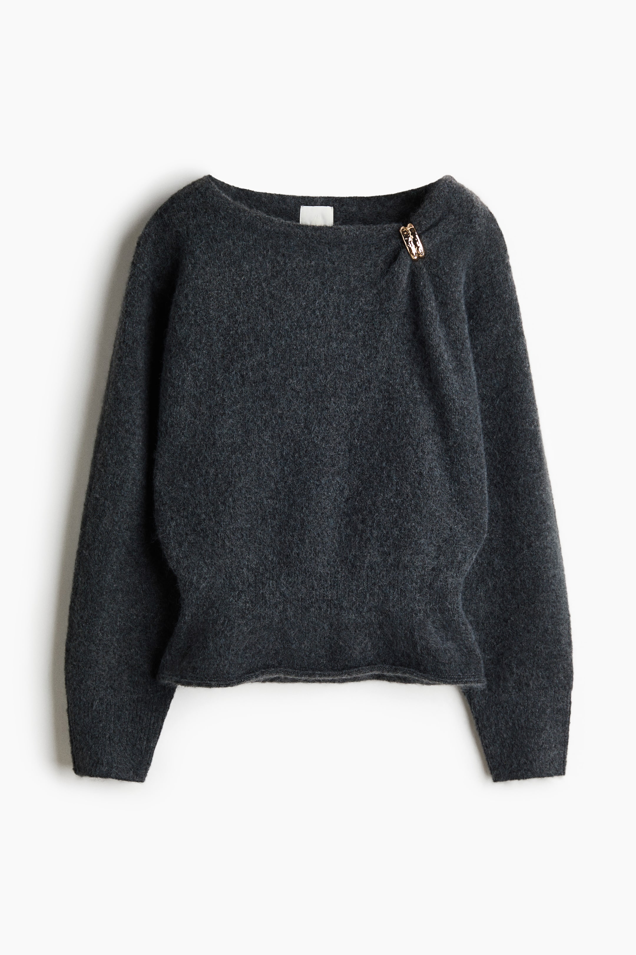 View larger image: Brooch-detail boat-neck jumper - Dark grey marl - Ladies | H&M 1