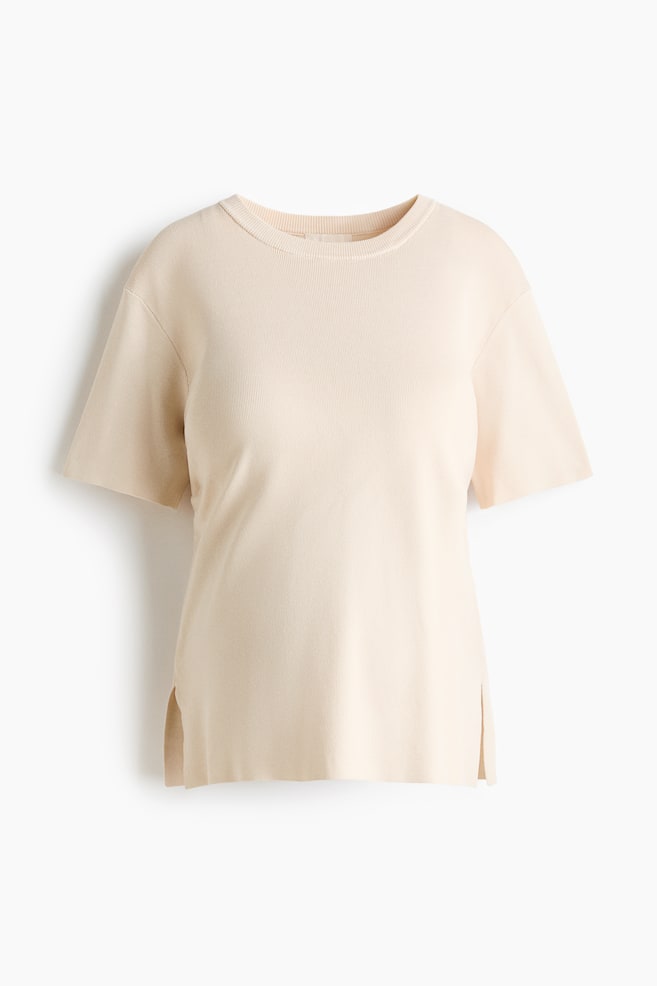 MAMA Fine-knit T-shirt - Light beige/Blue - 1