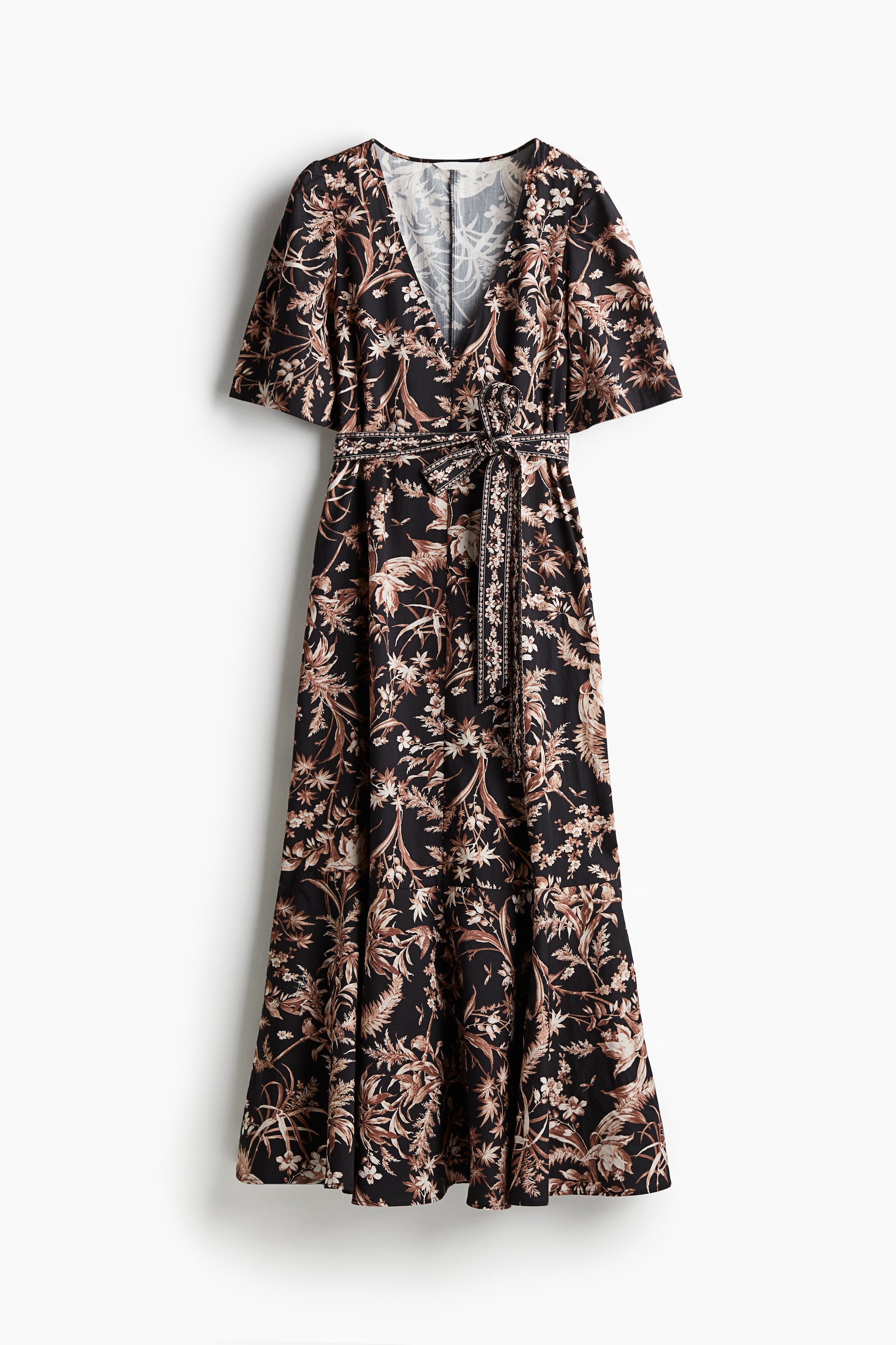 Damen - Kleid mit Bindegürtel Schwarz/Gemustert - Size: XS  - H&M