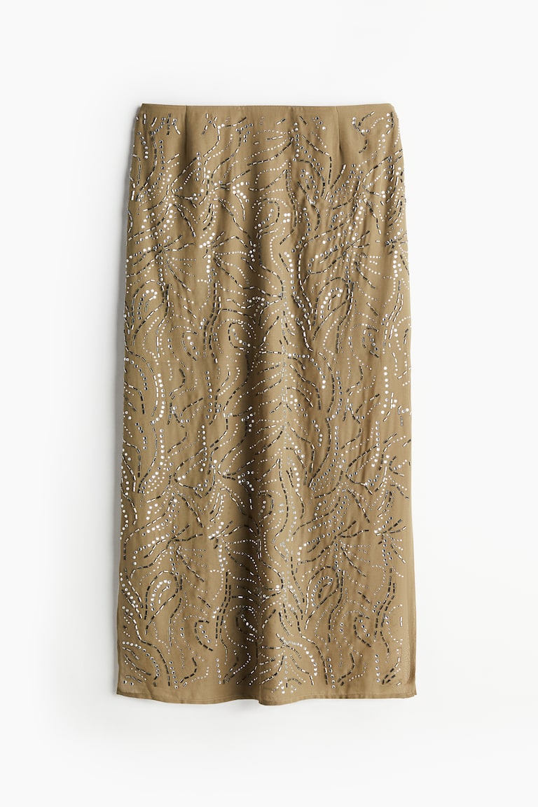 Rhinestone-embellished skirt Khaki green Ladies H&M IE