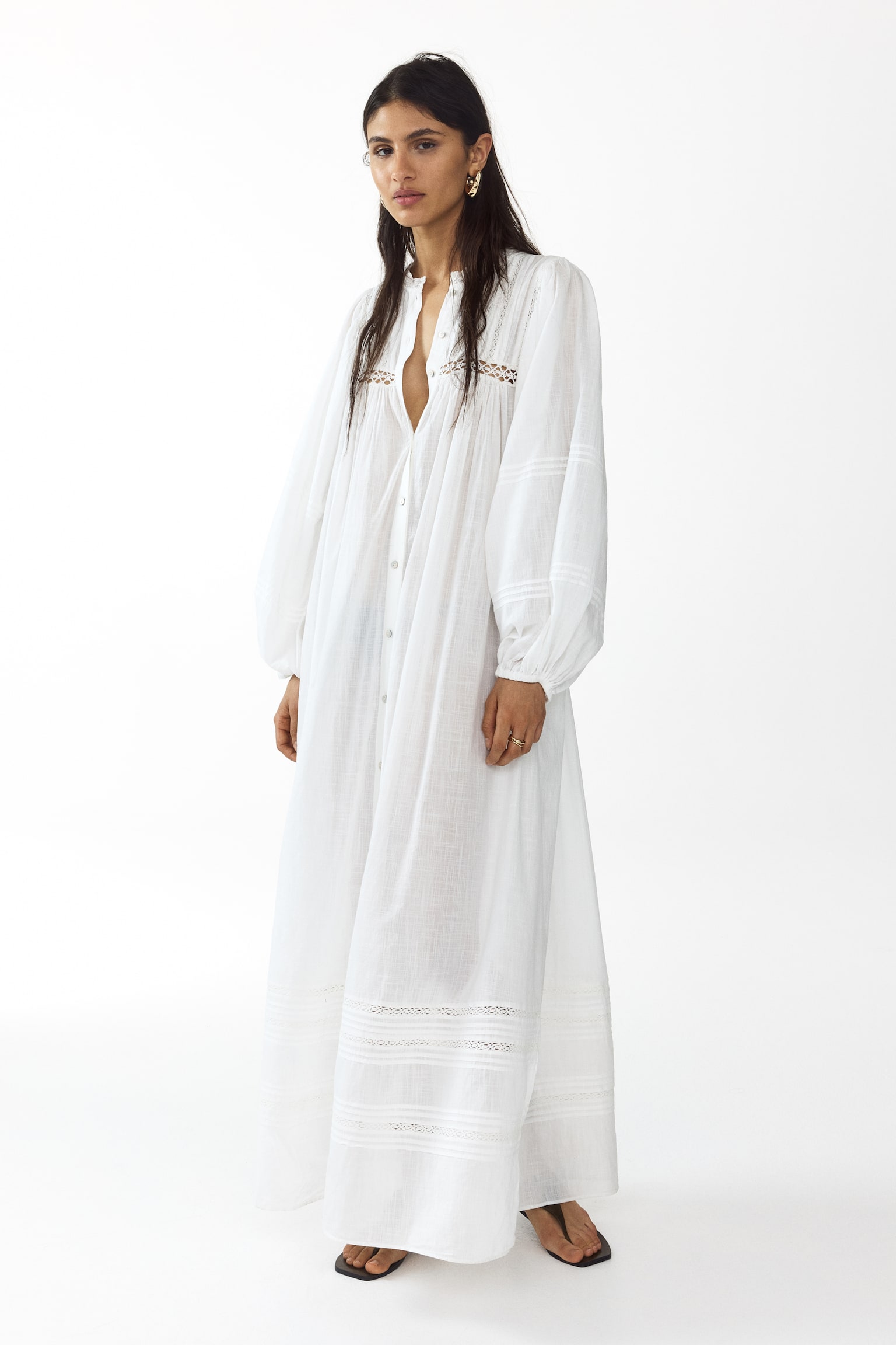 Oversized tie-belt tunic dress - White - 5