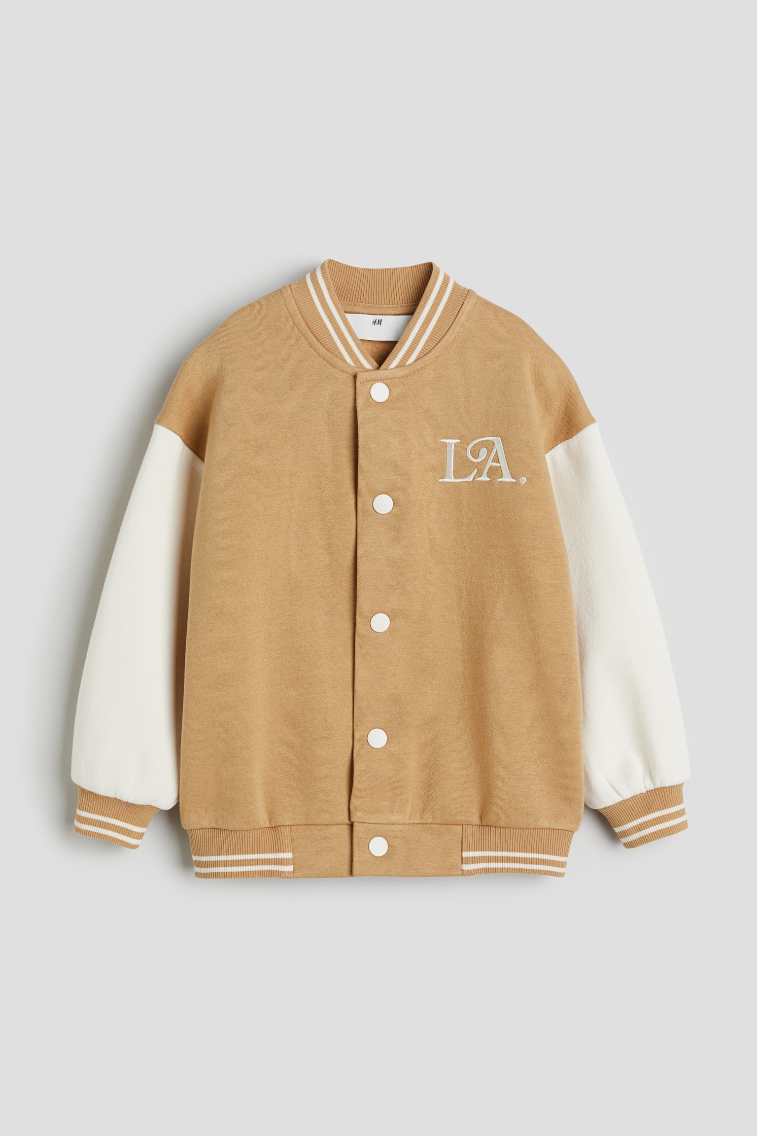 Block Colour Baseball Jacket - Beige/LA - 1