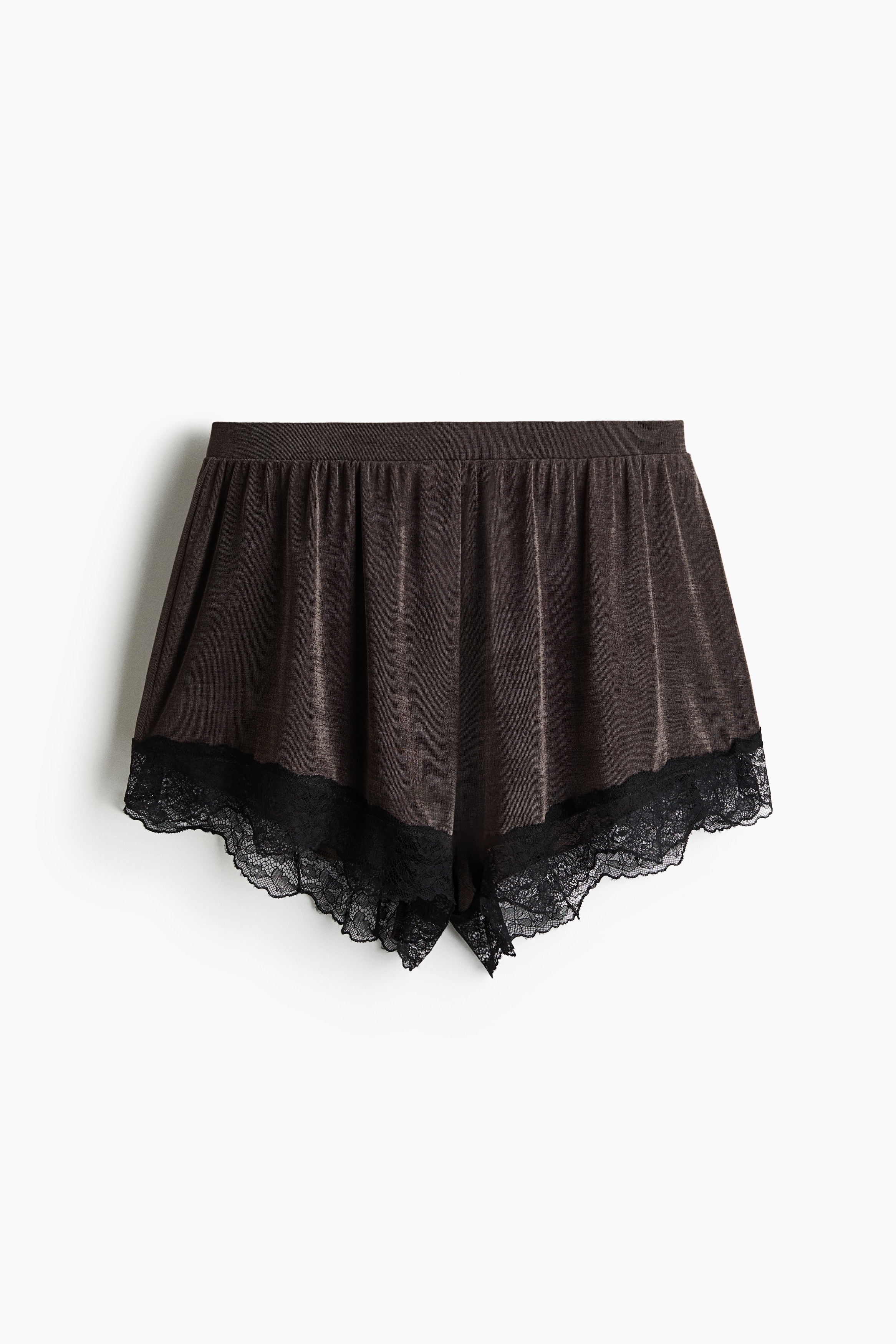 Shorts lucidi con bordi in pizzo - Talpa scuro/nero