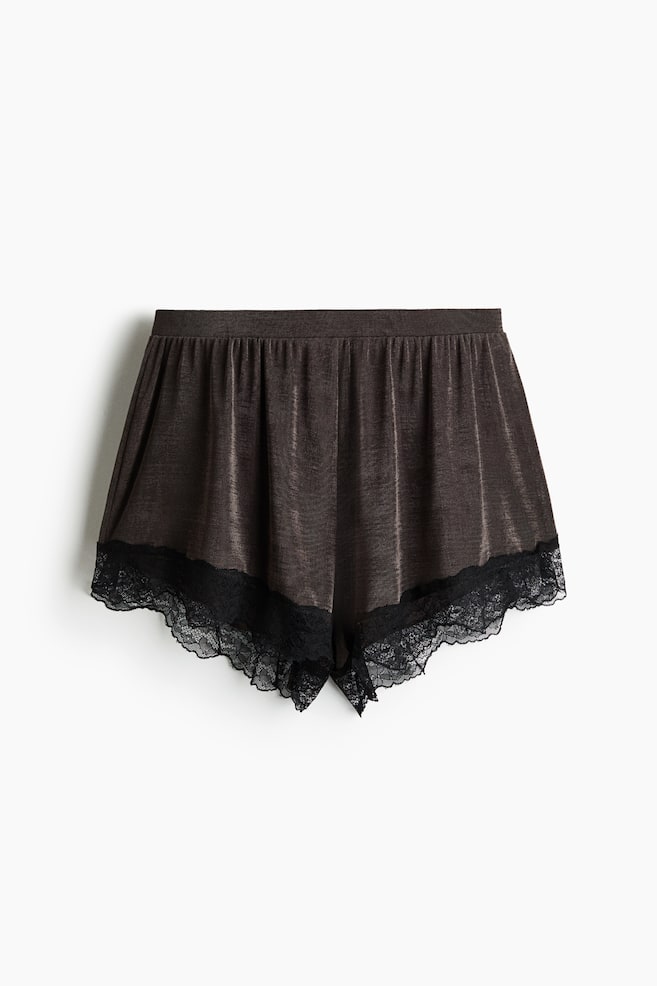 Short brillant avec dentelle - Taupe foncé/noir - 1