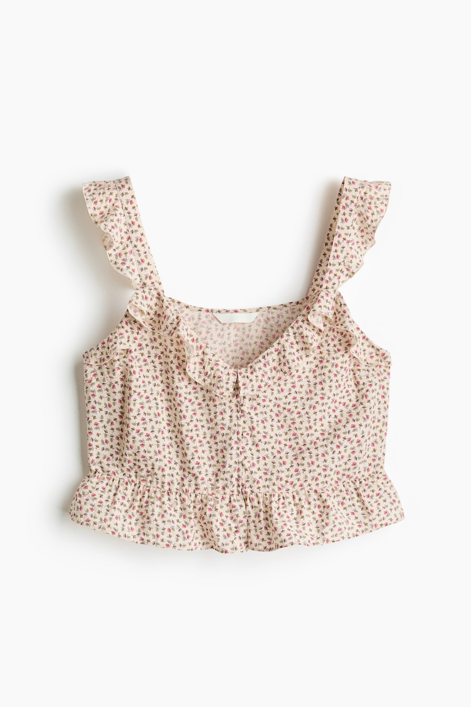 Flounced Button-Front Top - Pale pink/floral - 1