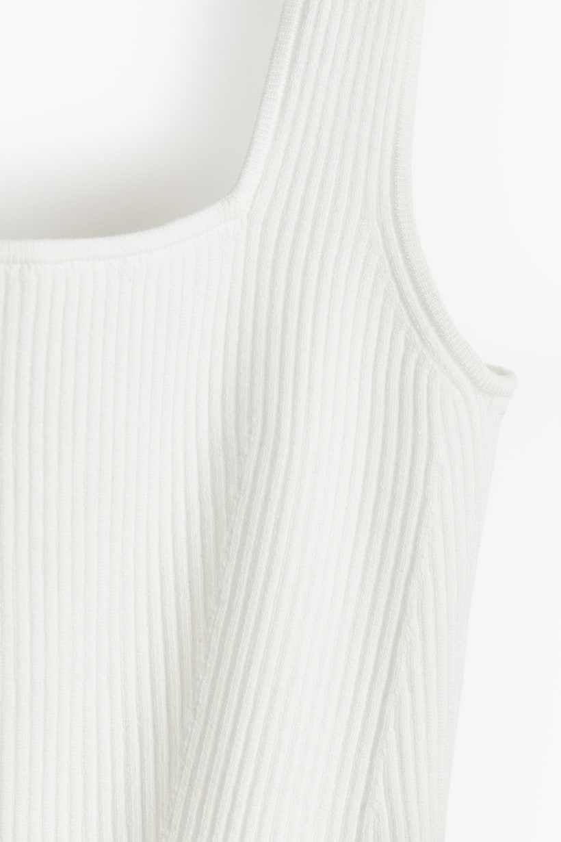 Rib-knit vest top - Square neckline - Sleeveless - White - Ladies | H&M GB