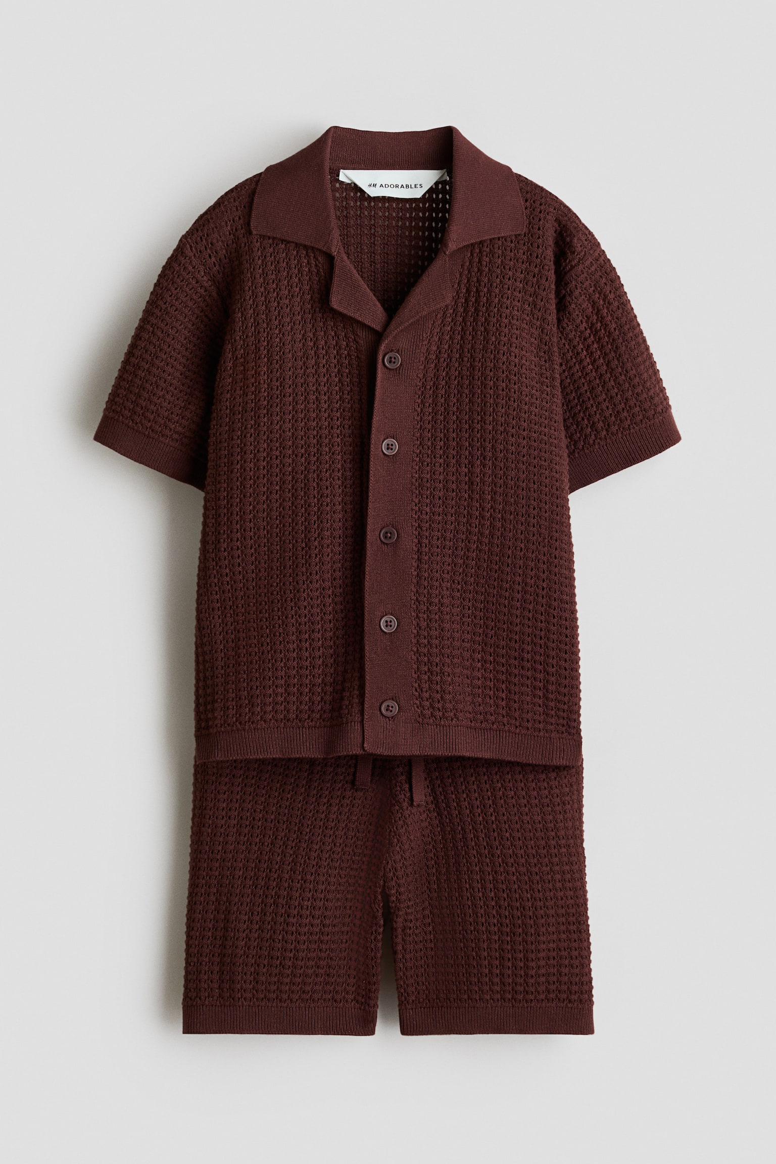 Ensemble 2 pièces en pointelle de coton - Marron/Bleu clair/Beige clair/Marron - 1