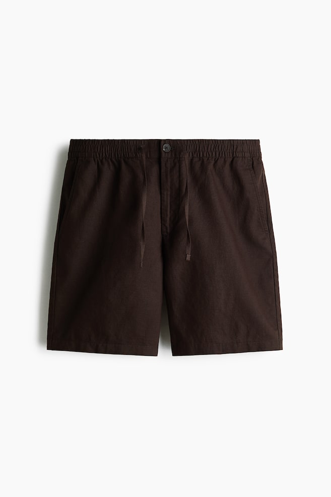Pantaloni scurți Regular Fit din amestec de in - Maro-închis/Verde-kaki/Albastru-deschis/Alb/Negru/Crem - 1