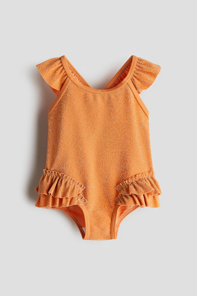 Flounce-trimmed swimsuit - Orange/White/Lemons - 1