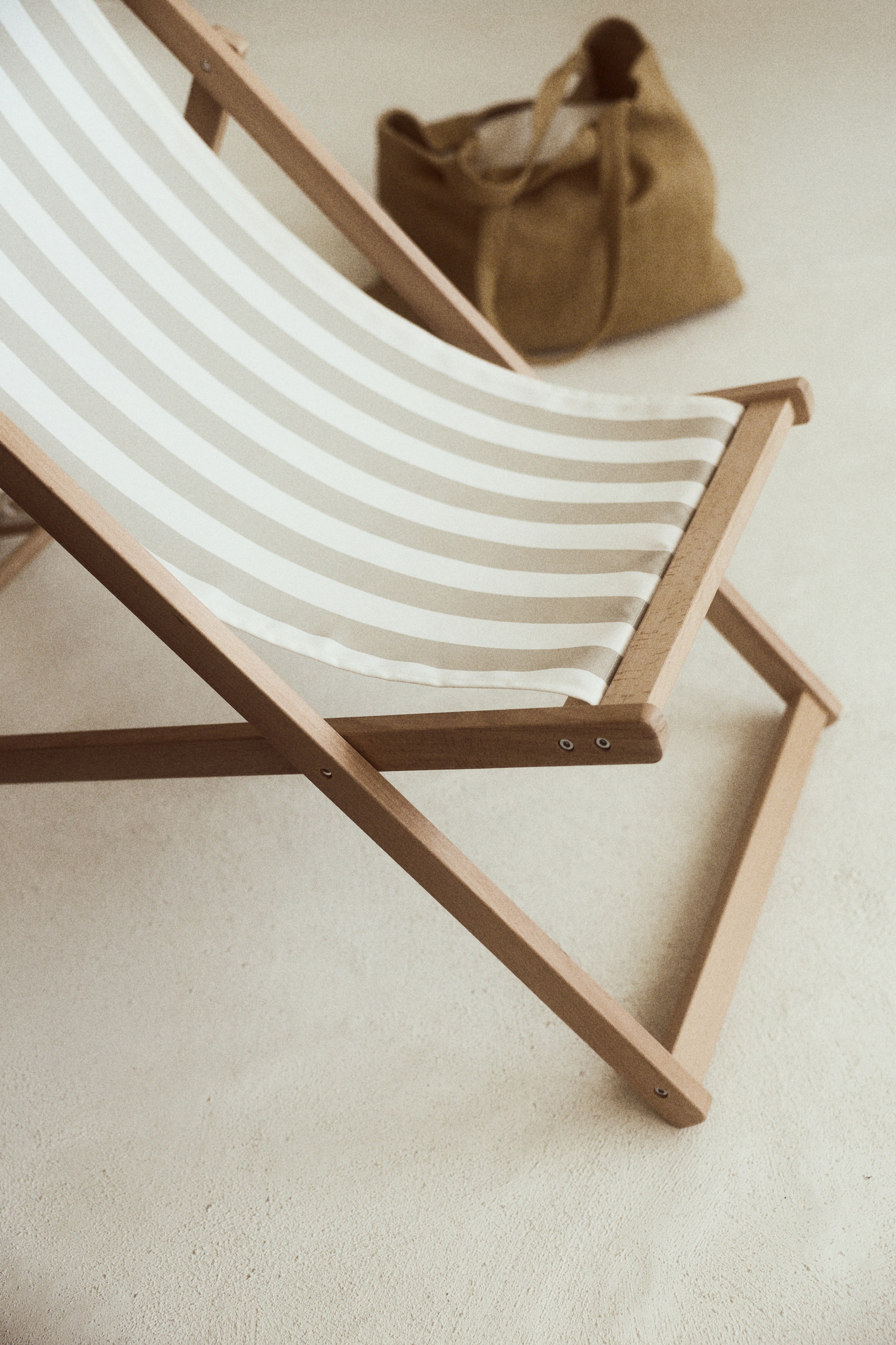 Liegestuhl aus Holz - Beige/Gestreift/Dunkelgrau/Gestreift/Blau/Gestreift