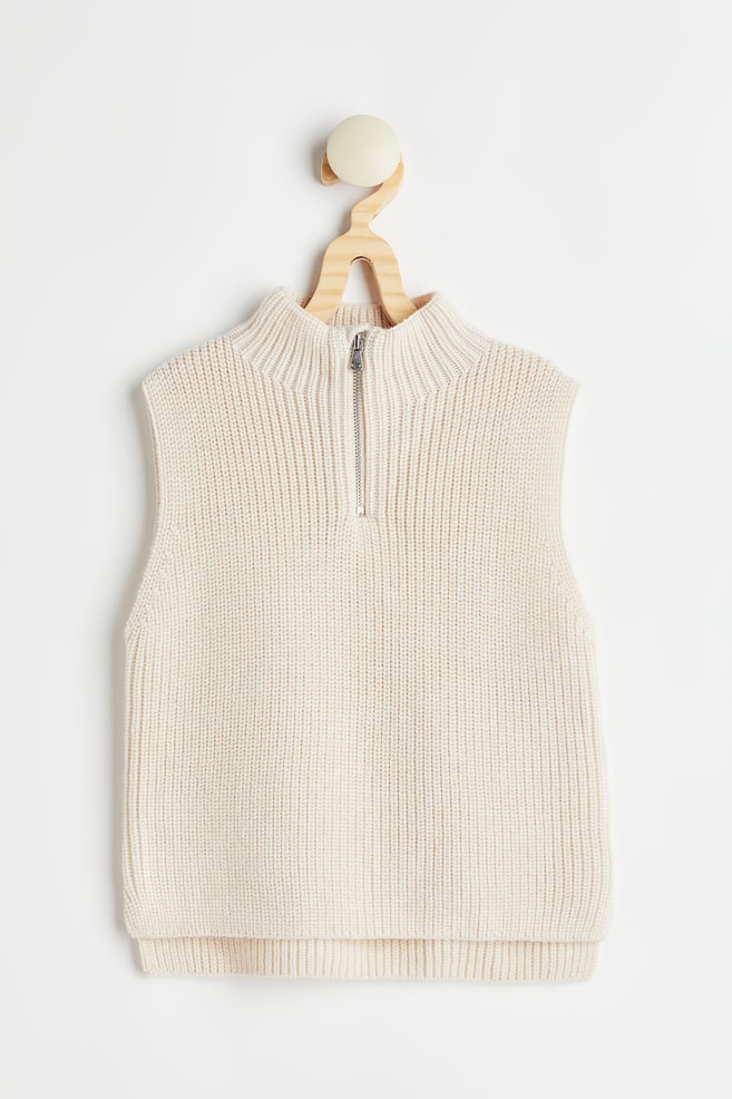 Ribbed wool sweater vest - Natural white/Dark grey marl - 1