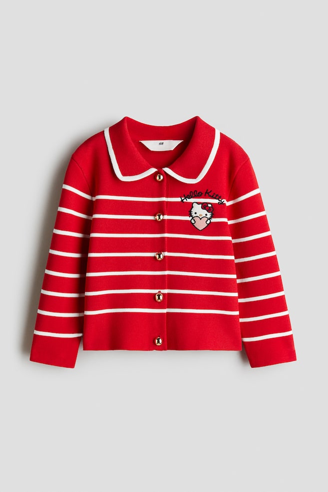Embroidered-Detail Knit Cardigan - Red/Hello Kitty - 1