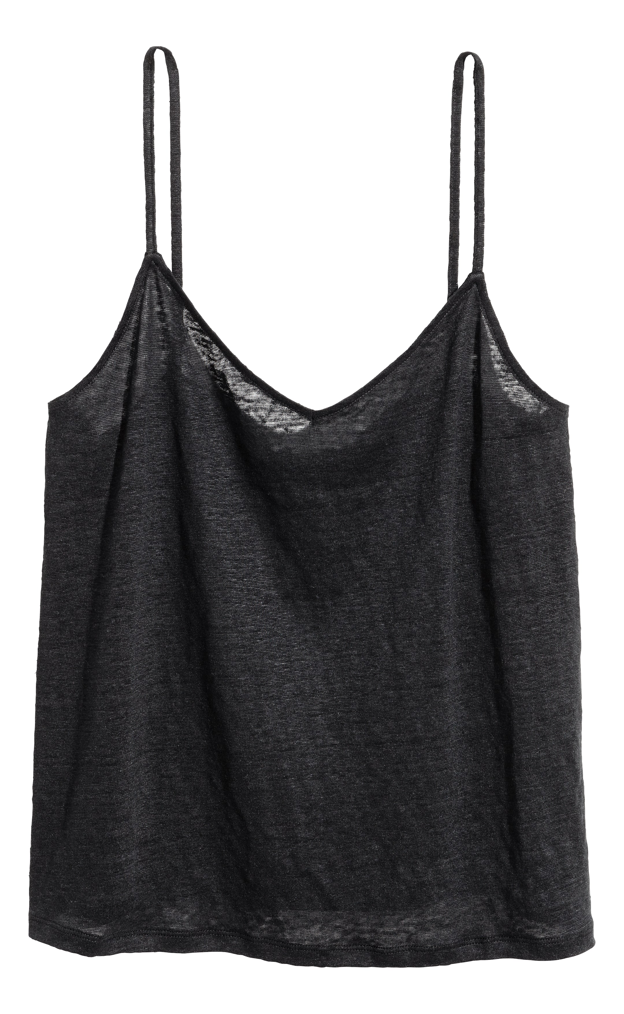 Linen strappy top - V-neck - Sleeveless - Black - Ladies | H&M GB