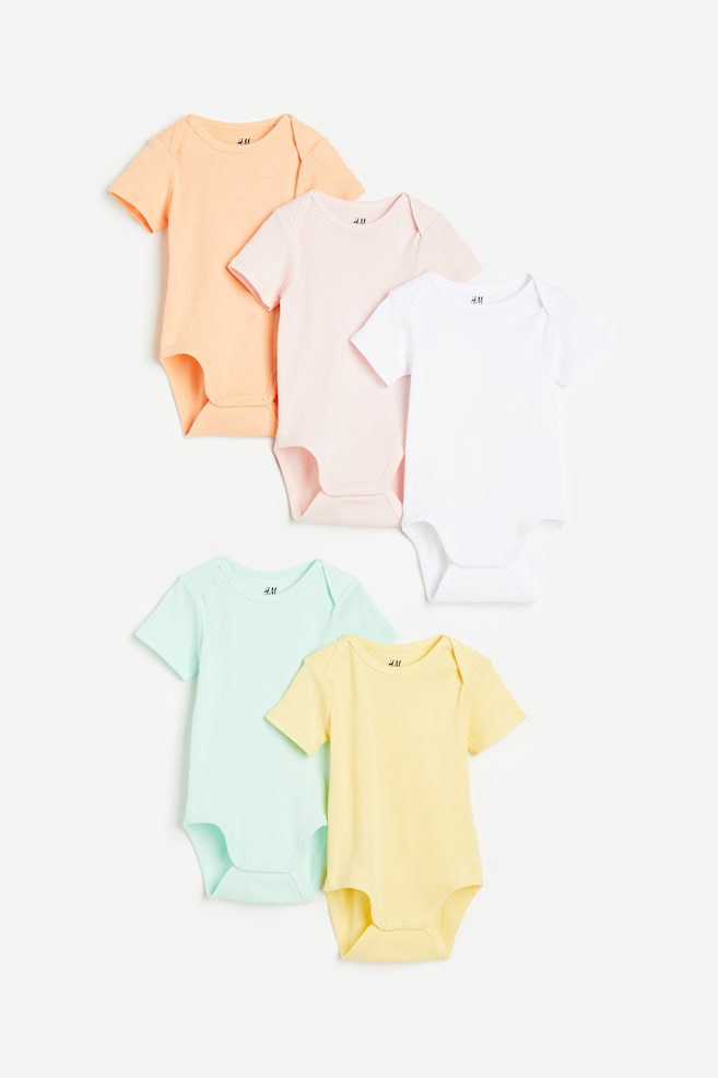 5-pack cotton bodysuits - Orange/Yellow/Blue/White/Light pink/Light grey marl/Dark yellow/Brick red