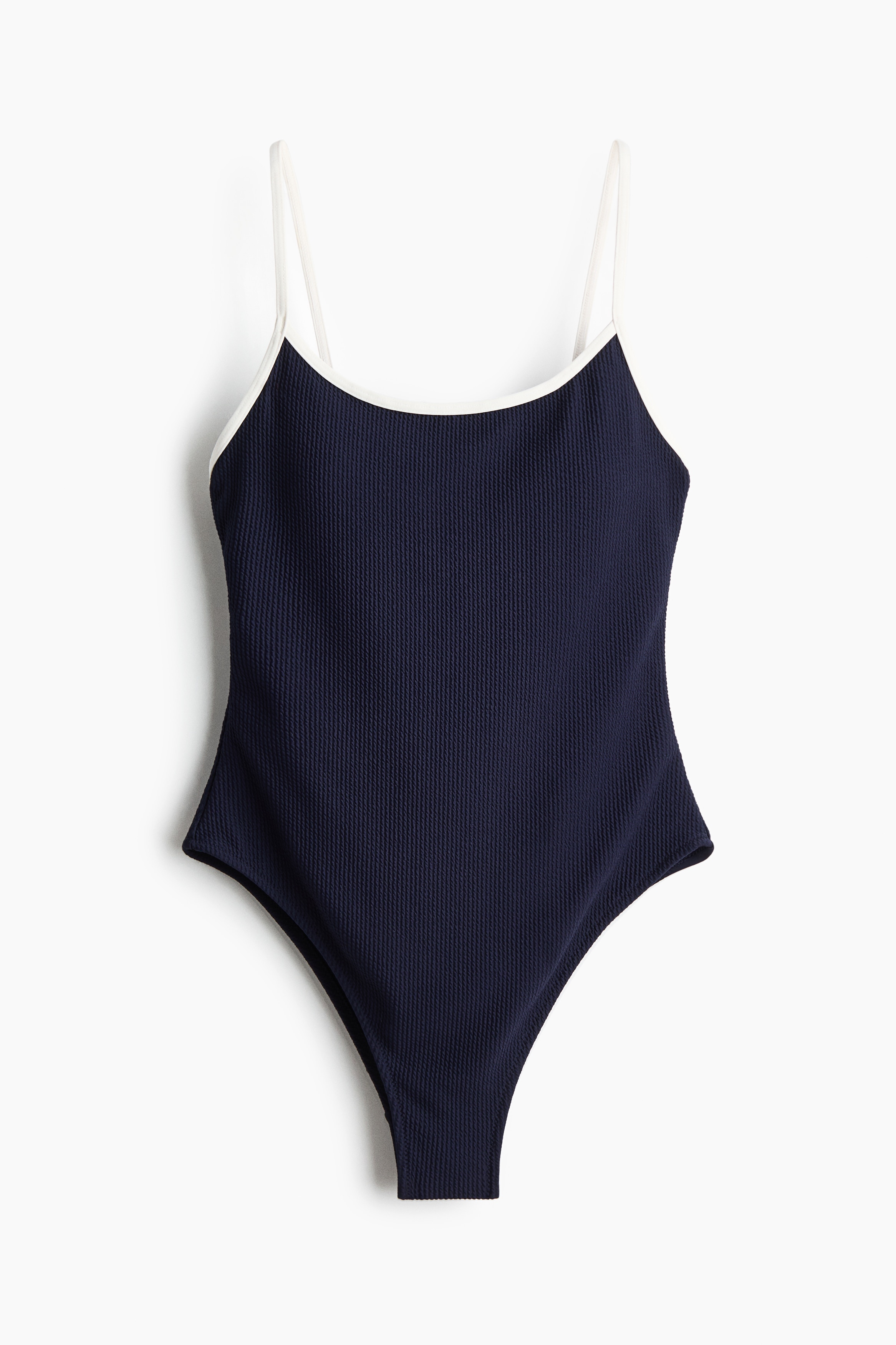 Padded-cup High Leg Swimsuit - Navy blue