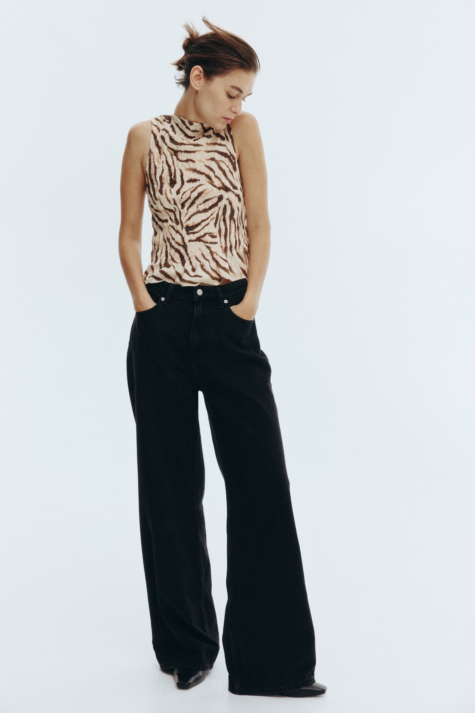 Büzgülü Kolsuz Üst - Açık bej/Zebra desenli/Açık bej/Desenli/Bordo/Şal desenli/Bej/Leopar desenli - 5