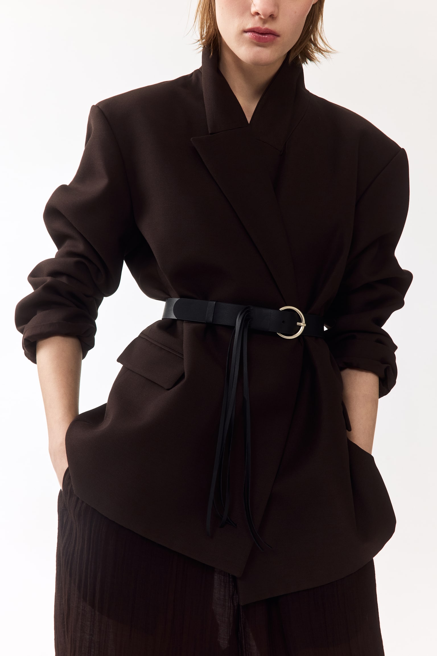 Женский пиджак H&M Belted blazer, цвет: Тёмный коричневый — фото 3