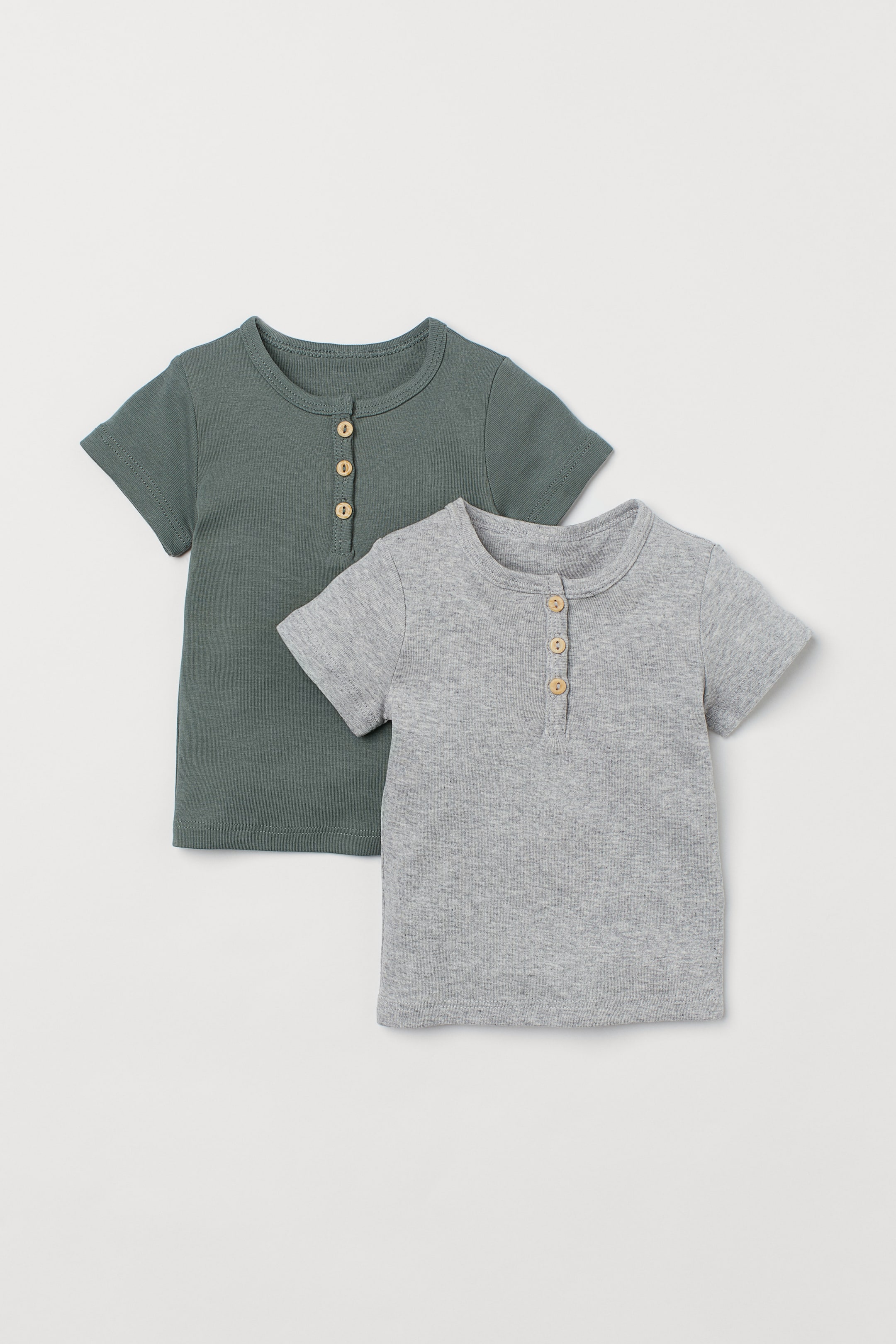 Agrandir l'image: Lot de 2 T-shirts en coton - Vert ancien/gris clair chiné - ENFANT | H&M BE 1