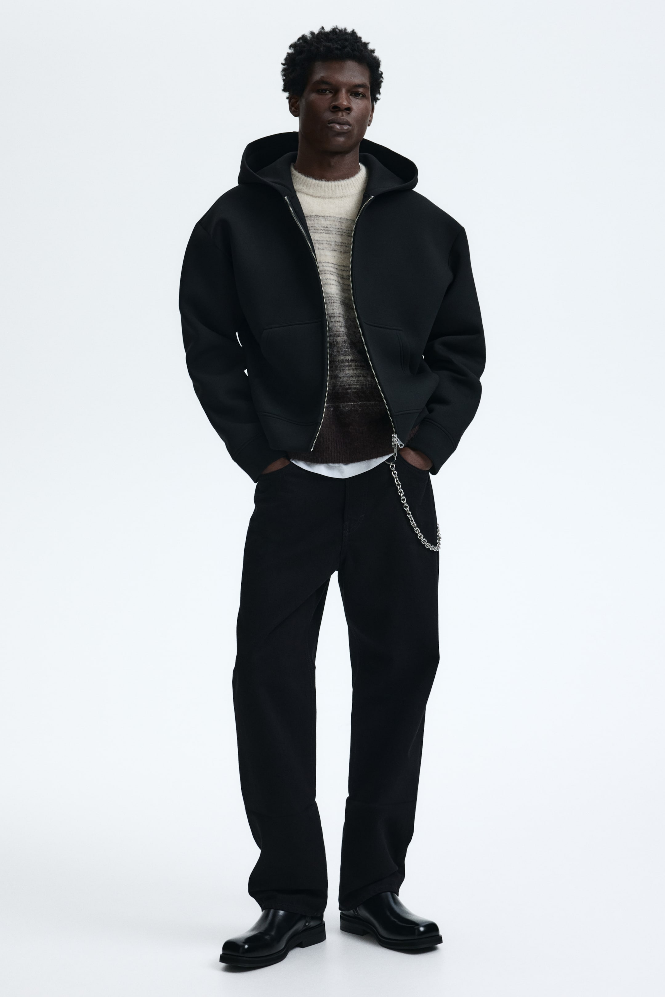 Ampliar la imagen: Sudadera Loose Fit con gorro y zíper - Negro - Men | H&M MX 4