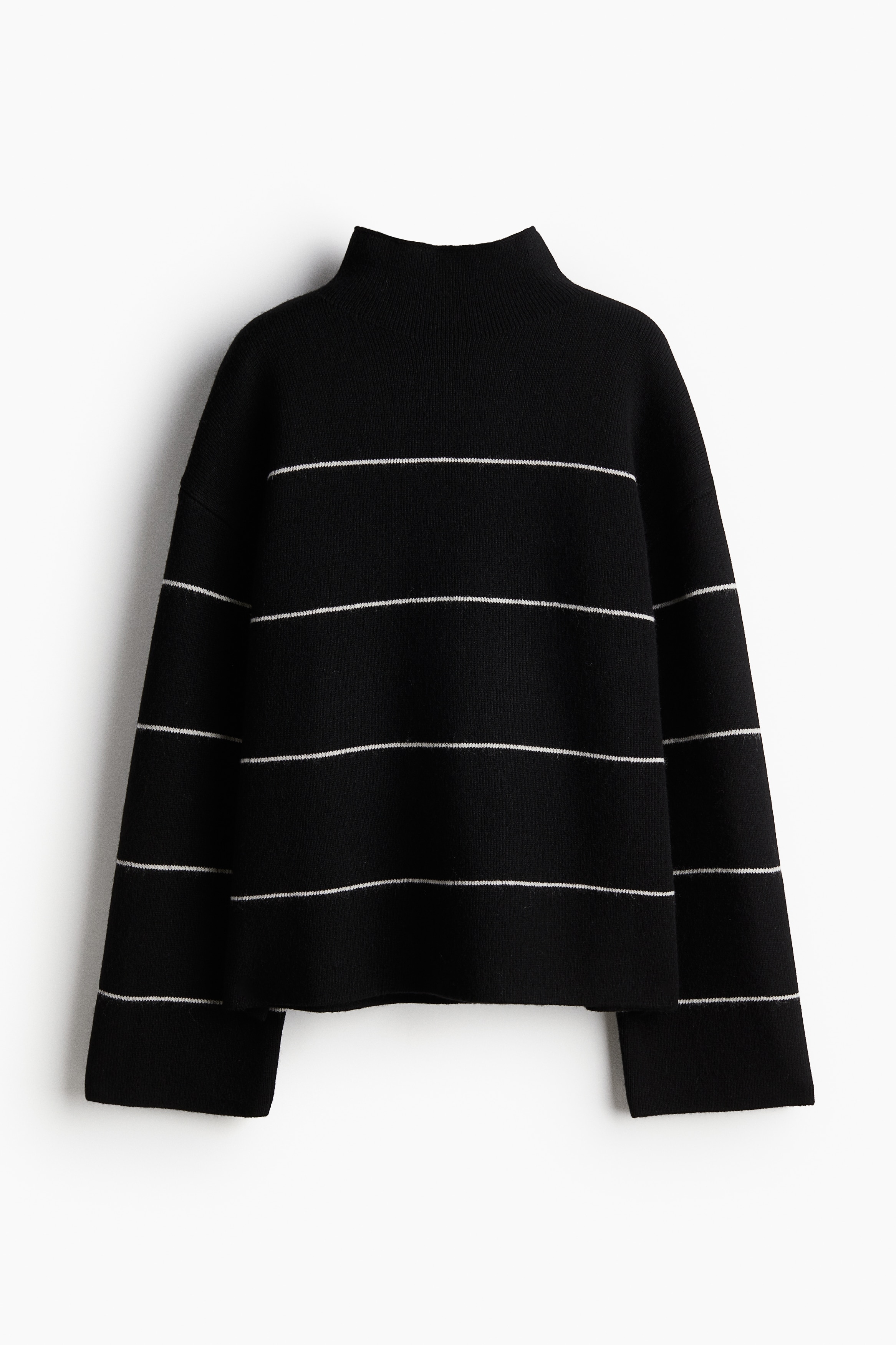 Wool-Blend Mock-Turtleneck Sweater - Black/striped - Ladies | H&M US