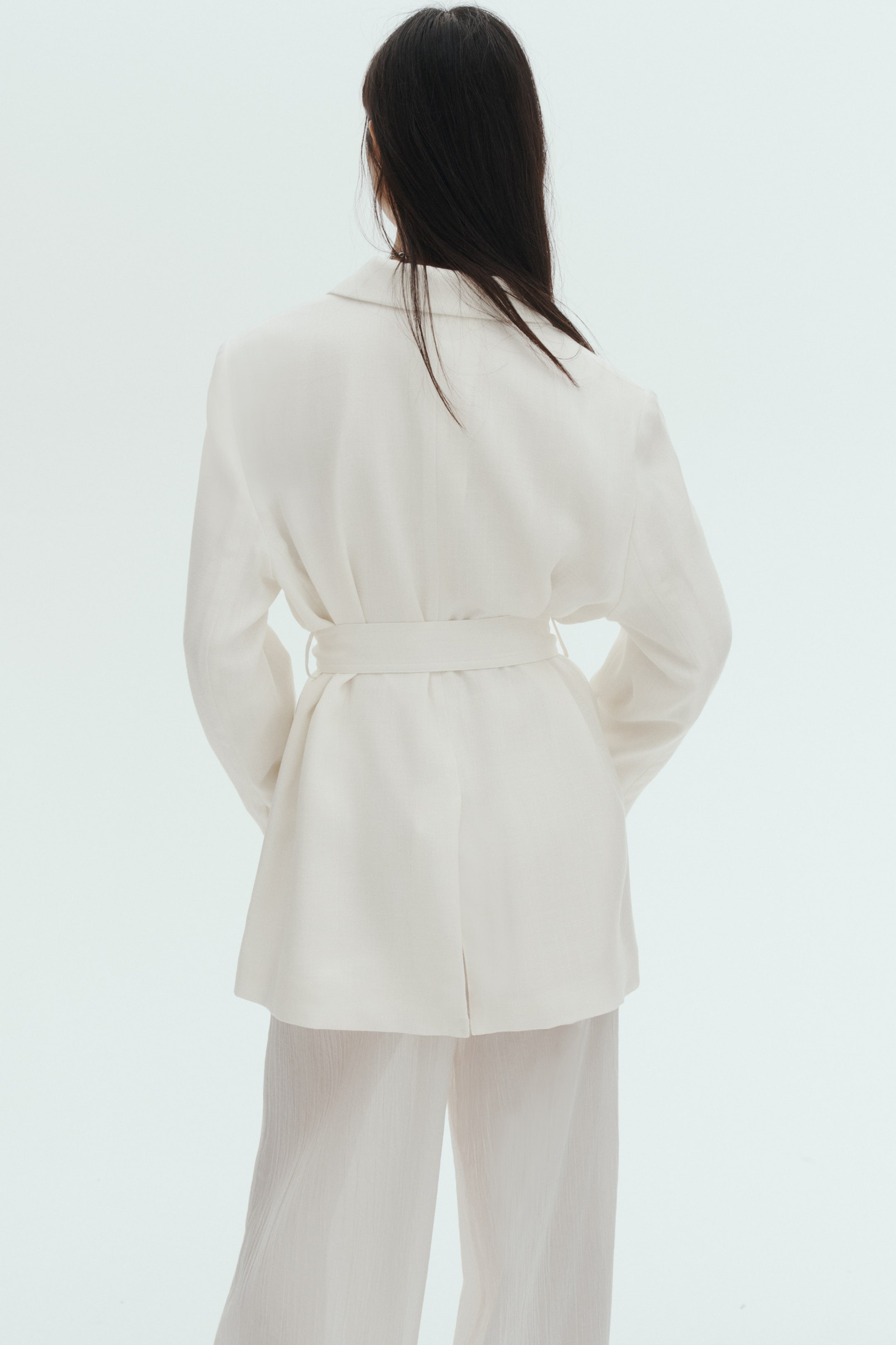 Textured-Weave Tie-Belt Blazer