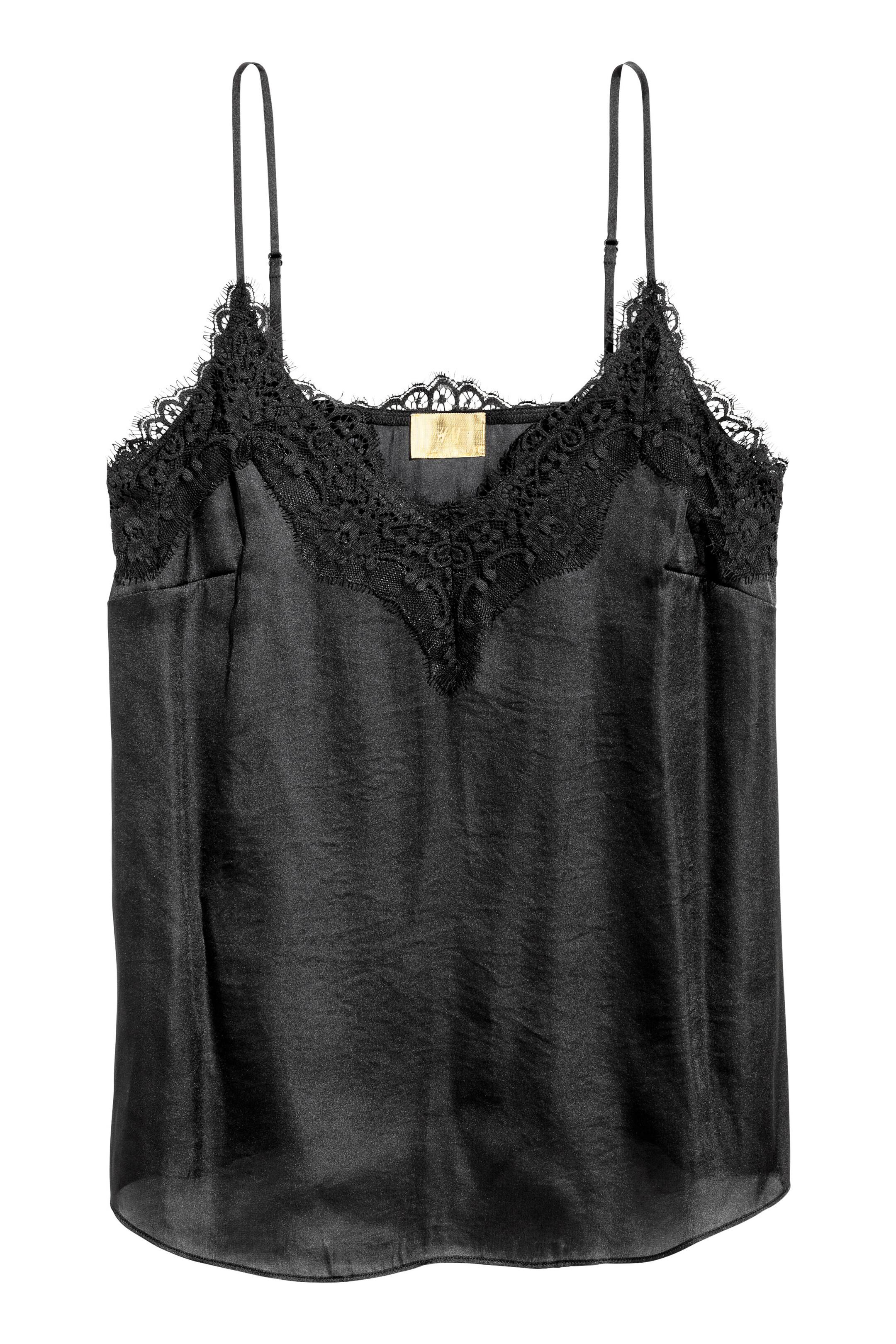 Agrandir l'image: Top en satin avec dentelle - Noir - FEMME | H&M FR 1