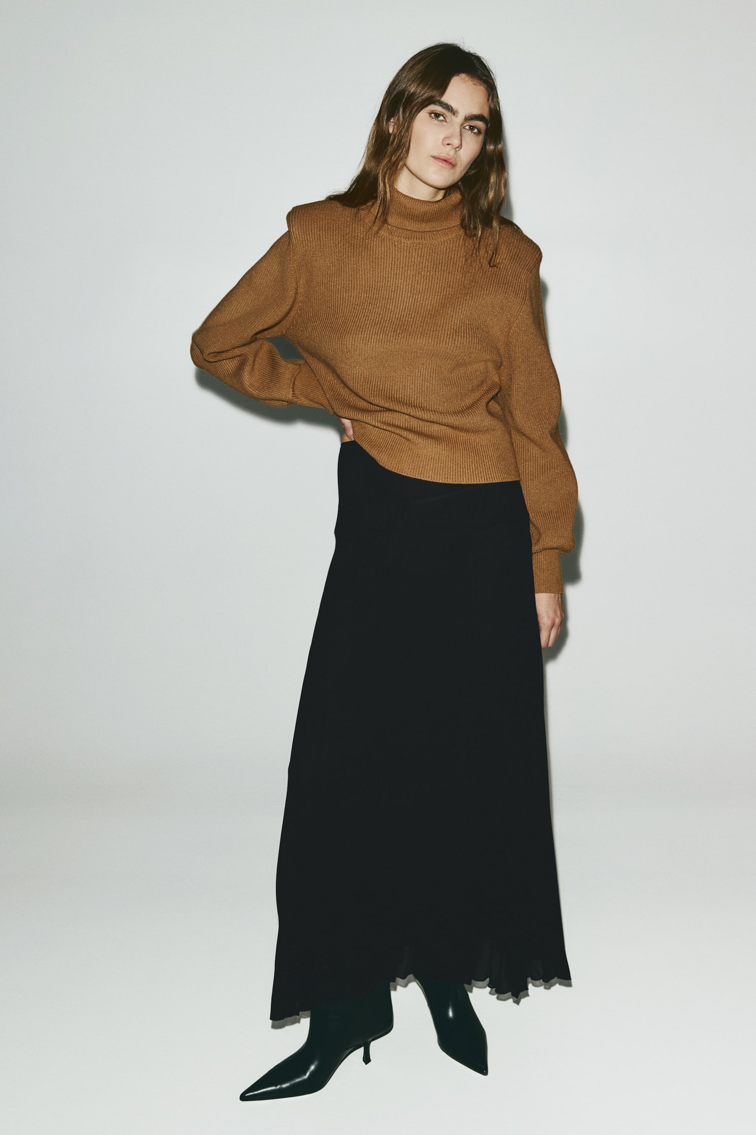 Pleated chiffon skirt - Black - 1