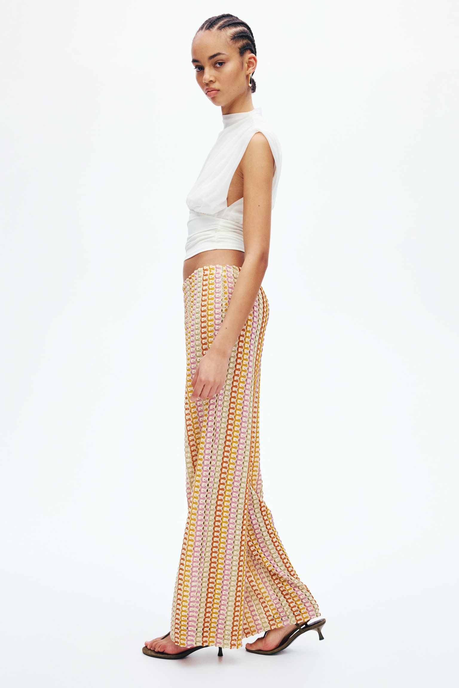 Crochet-look trousers - Light beige/Purple/Green - 4