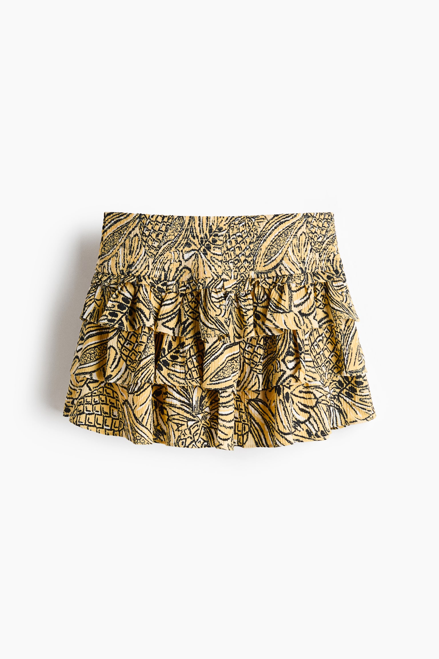 Quần short giả váy mini bằng viscose, xếp tầng - Màu be/Đen - 1