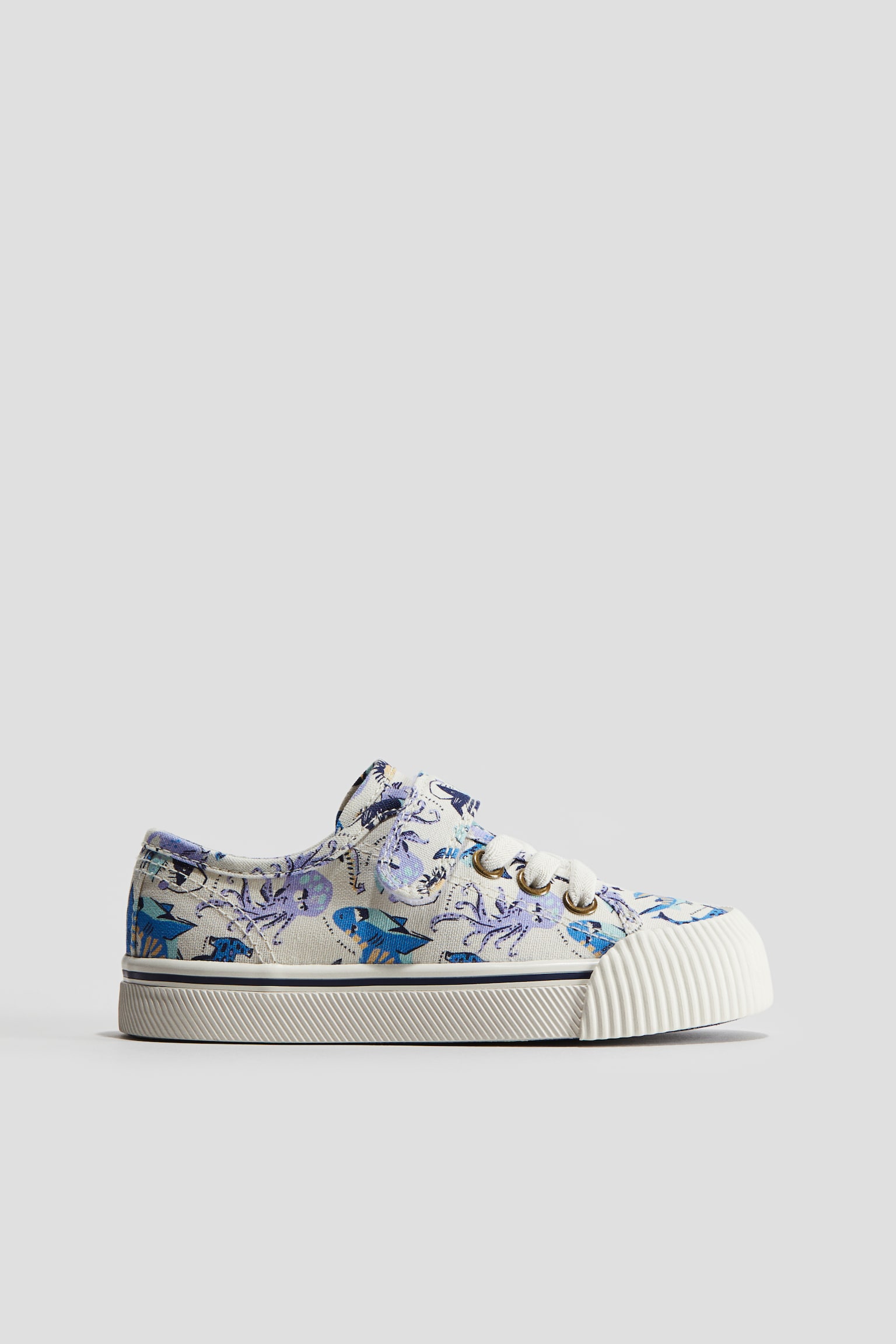 Cotton Canvas Sneakers - White/Sharks/Light blue/Leaves - 1