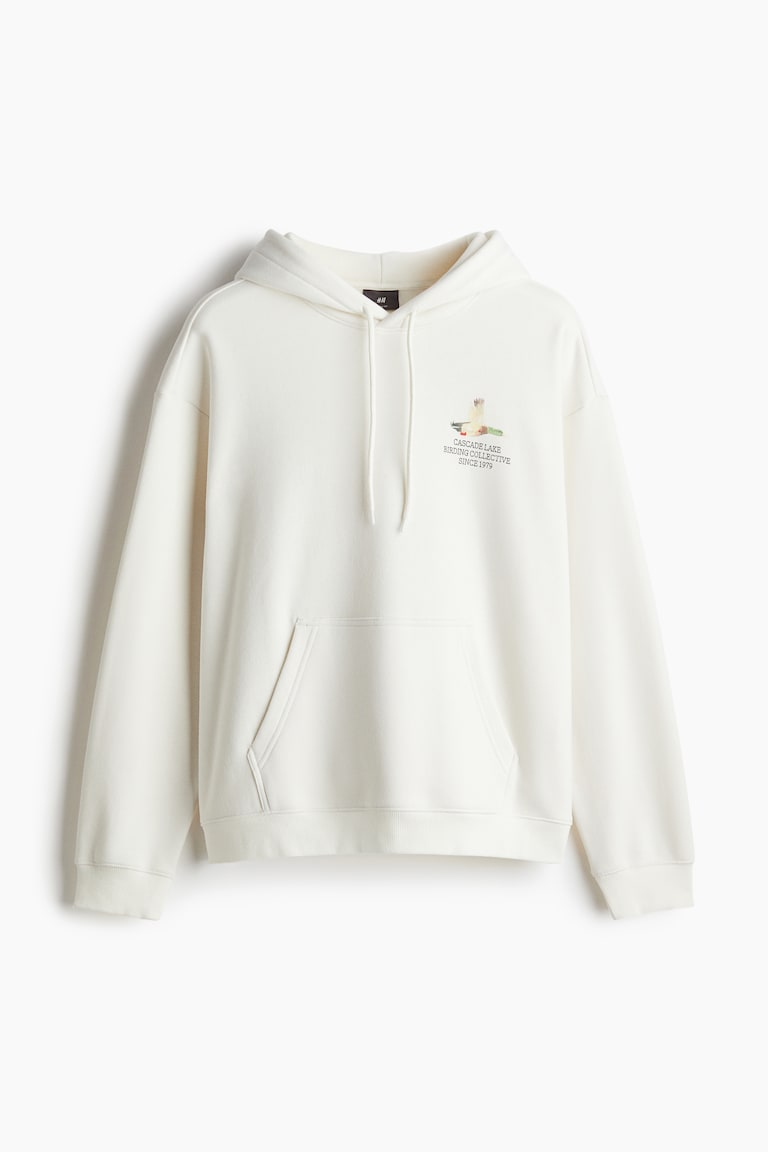Loose Fit Printed hoodie - White/Cascade Lake - Men | H&M IN 