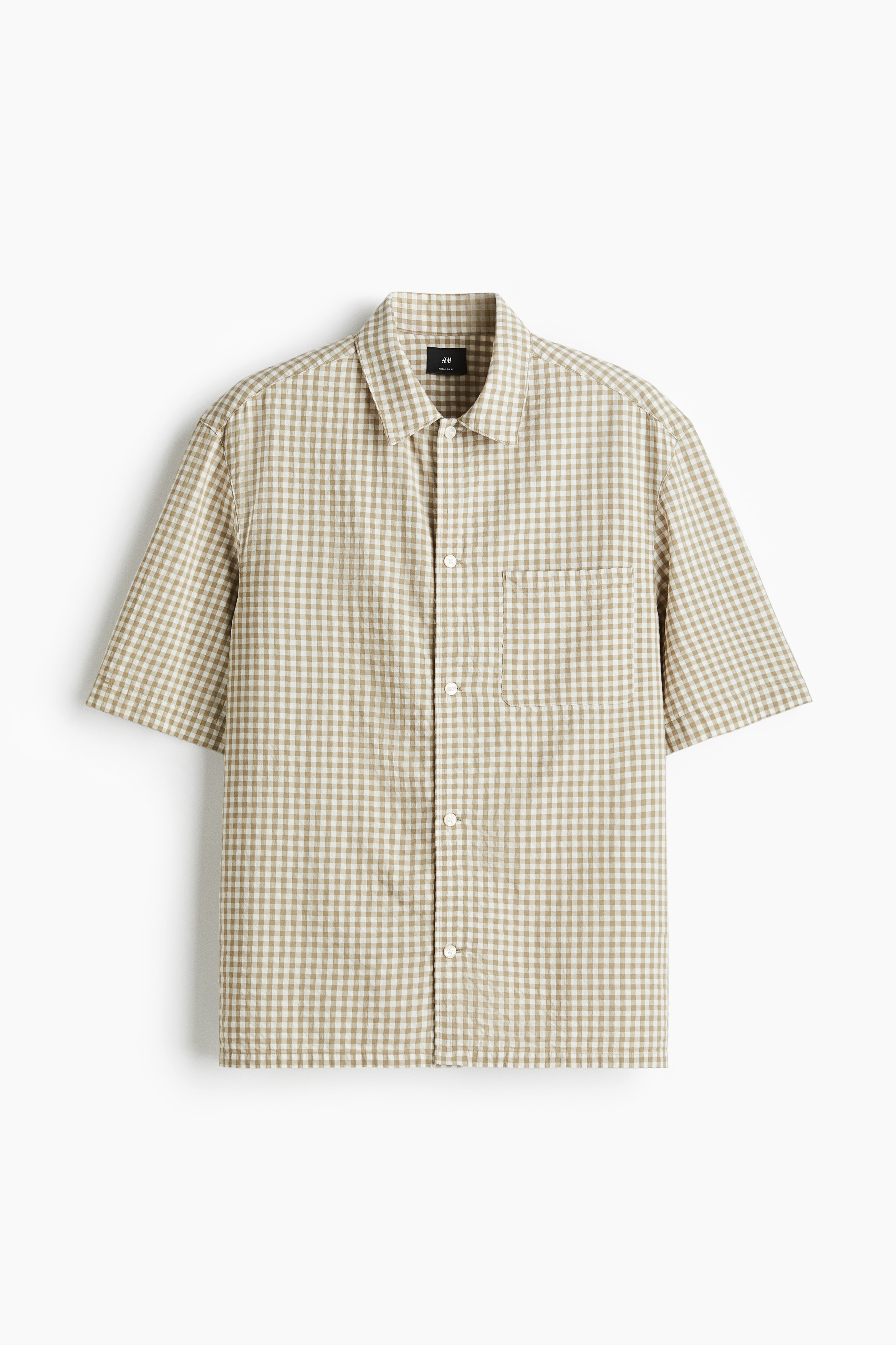 Lyhythihainen paita Regular Fit - Beige/Ruudullinen/Keltainen/Gingham-ruutu/Ruskea/Gingham-ruutu