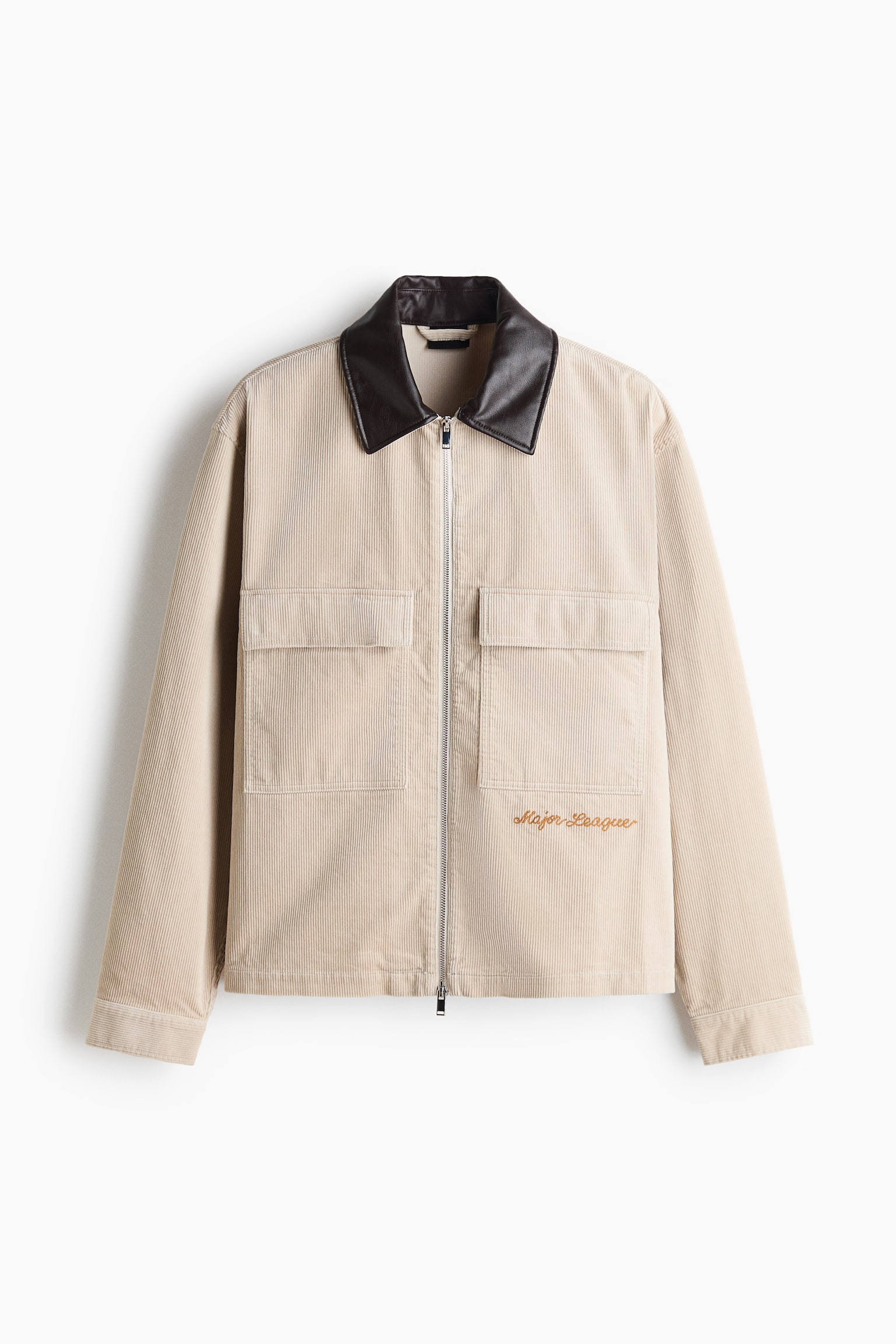 Мужская рубашка H&M Corduroy Workwear Overshirt, цвет: Светлый бежевый — фото 1