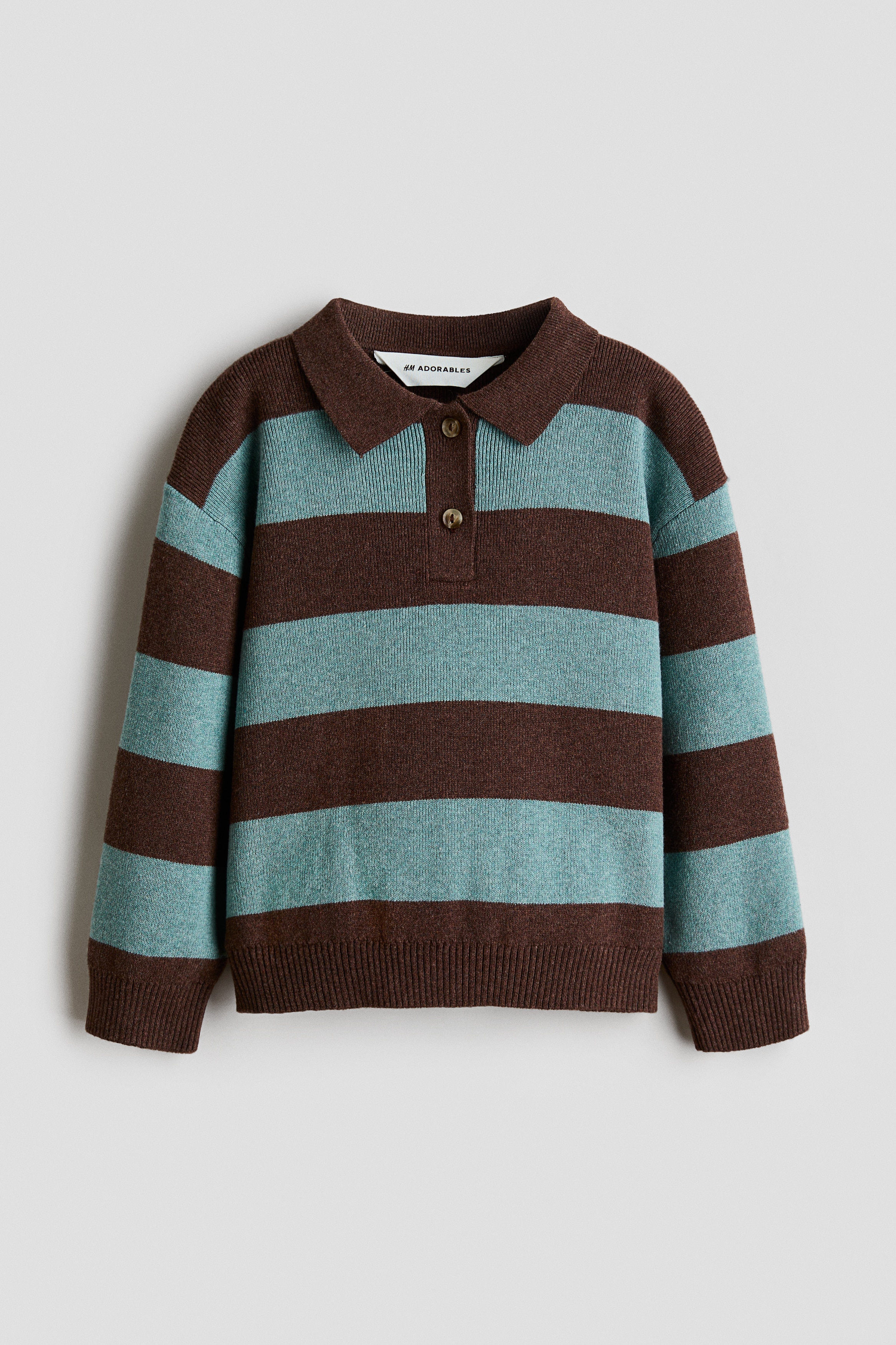 Cotton-knit polo jumper - Brown/Turquoise