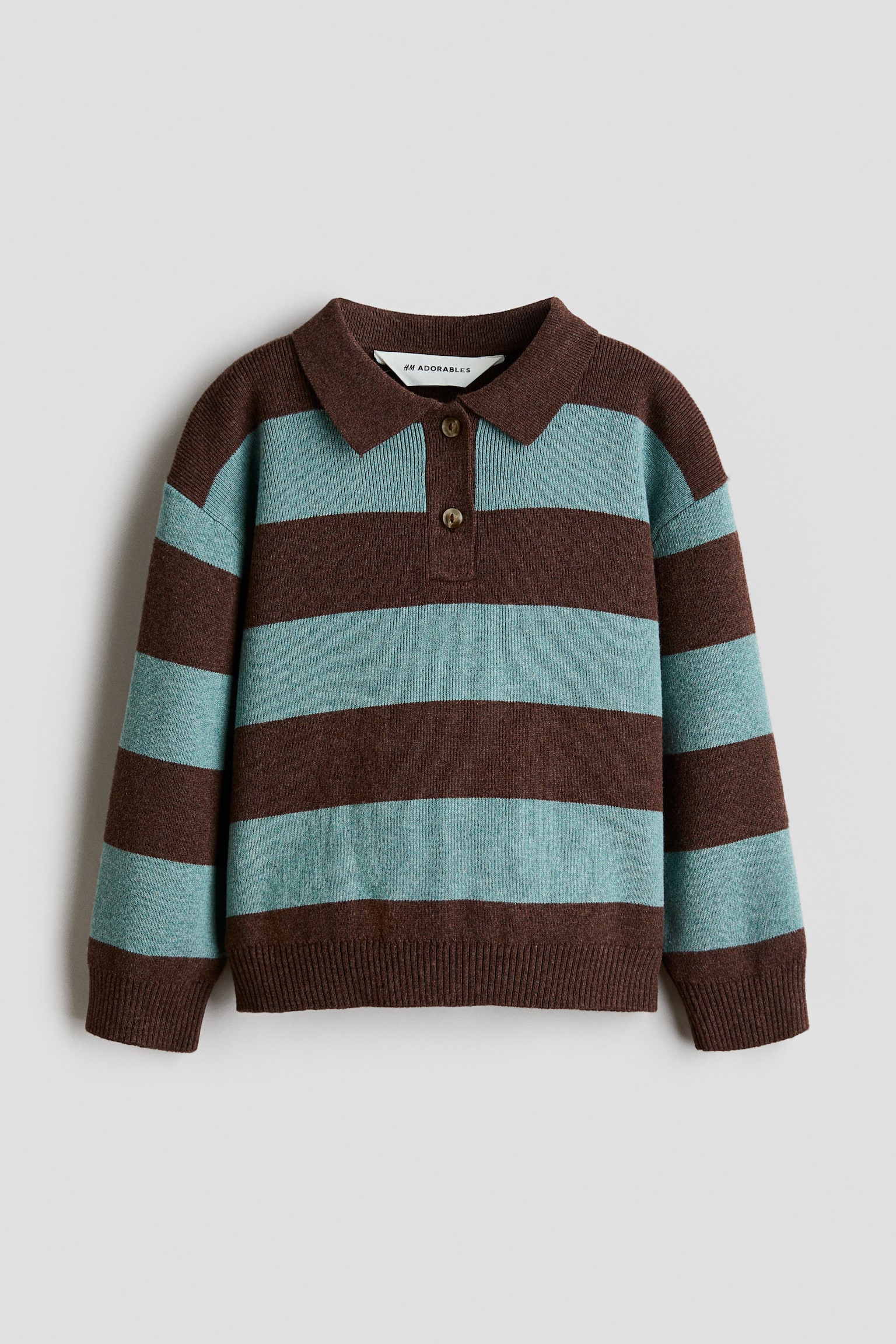 Cotton-Knit Polo Sweater - Brown/turquoise/Navy blue/dark red - 1