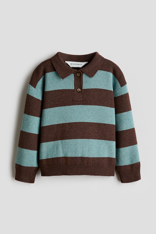 Cotton-Knit Polo Sweater - Brown/turquoise/Navy blue/dark red - 1
