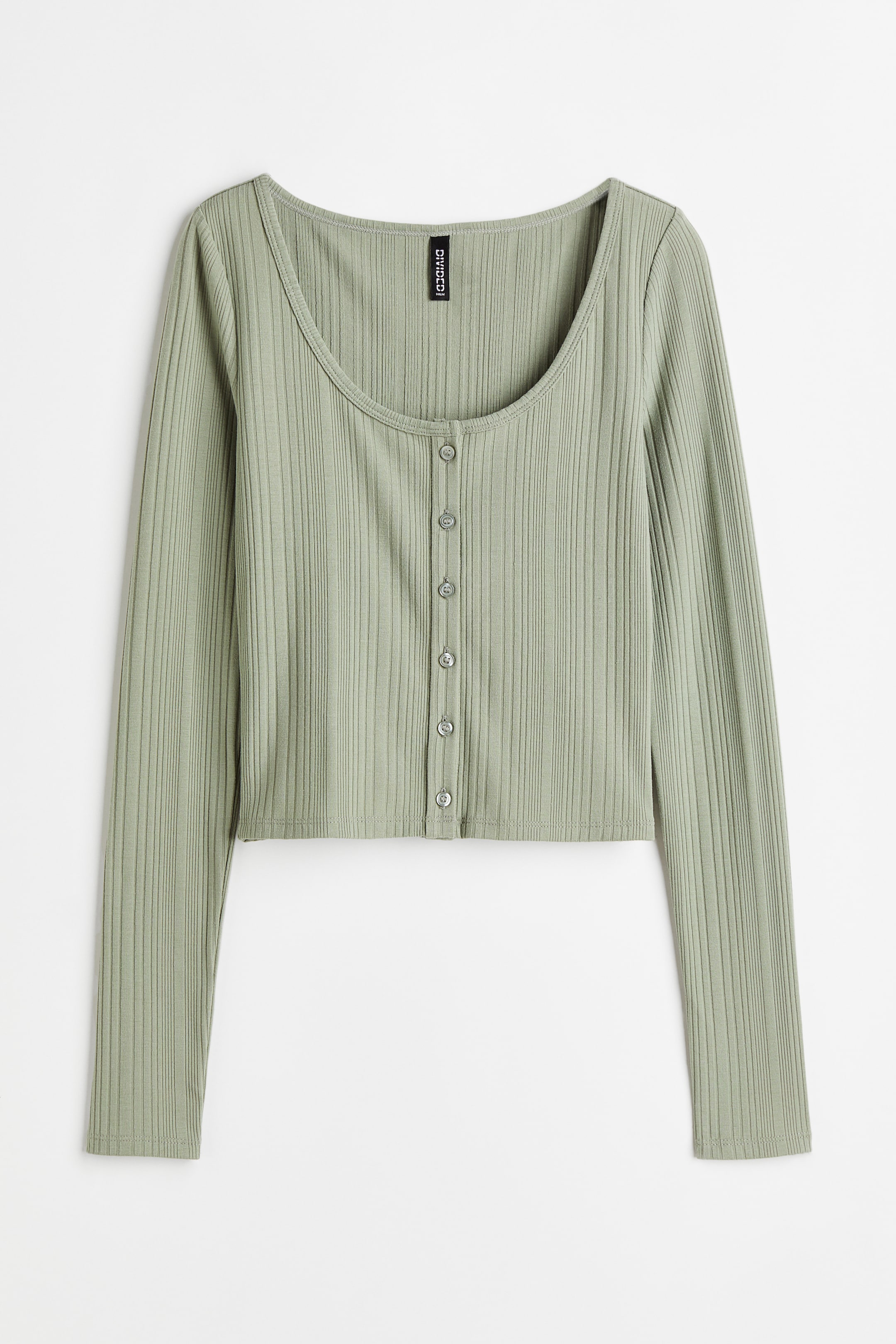 View larger image: Button-front ribbed top - Light khaki green - Ladies | H&M 1