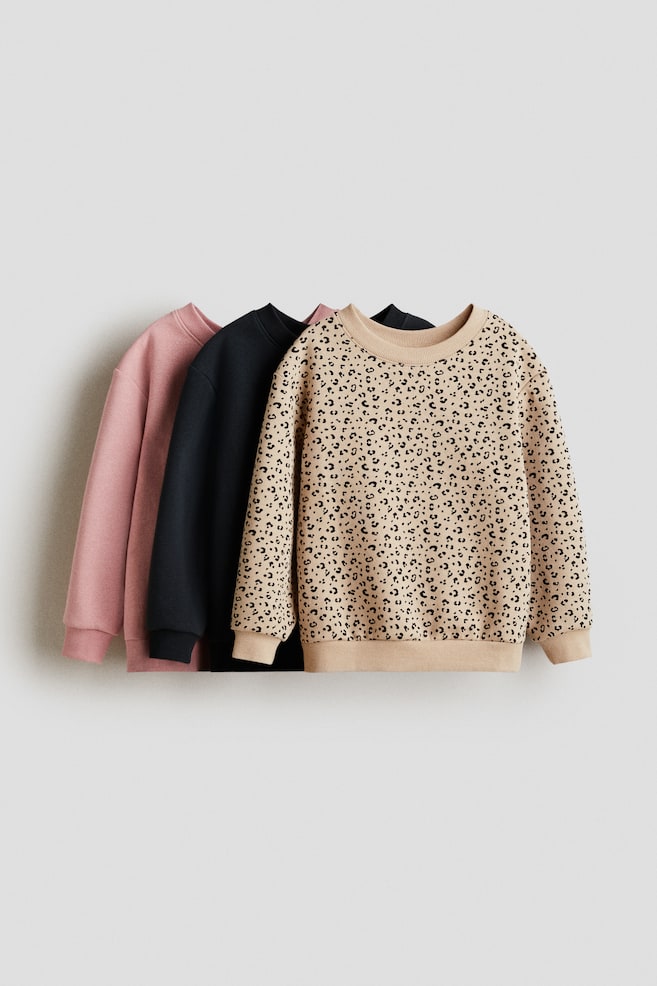 3er-Pack Sweatshirts mit angerauter Innenseite - Rosa/Leopardenmuster/Helllila/Altrosé/Hellrosa/Apricot/Rosa/Gepunktet - 1