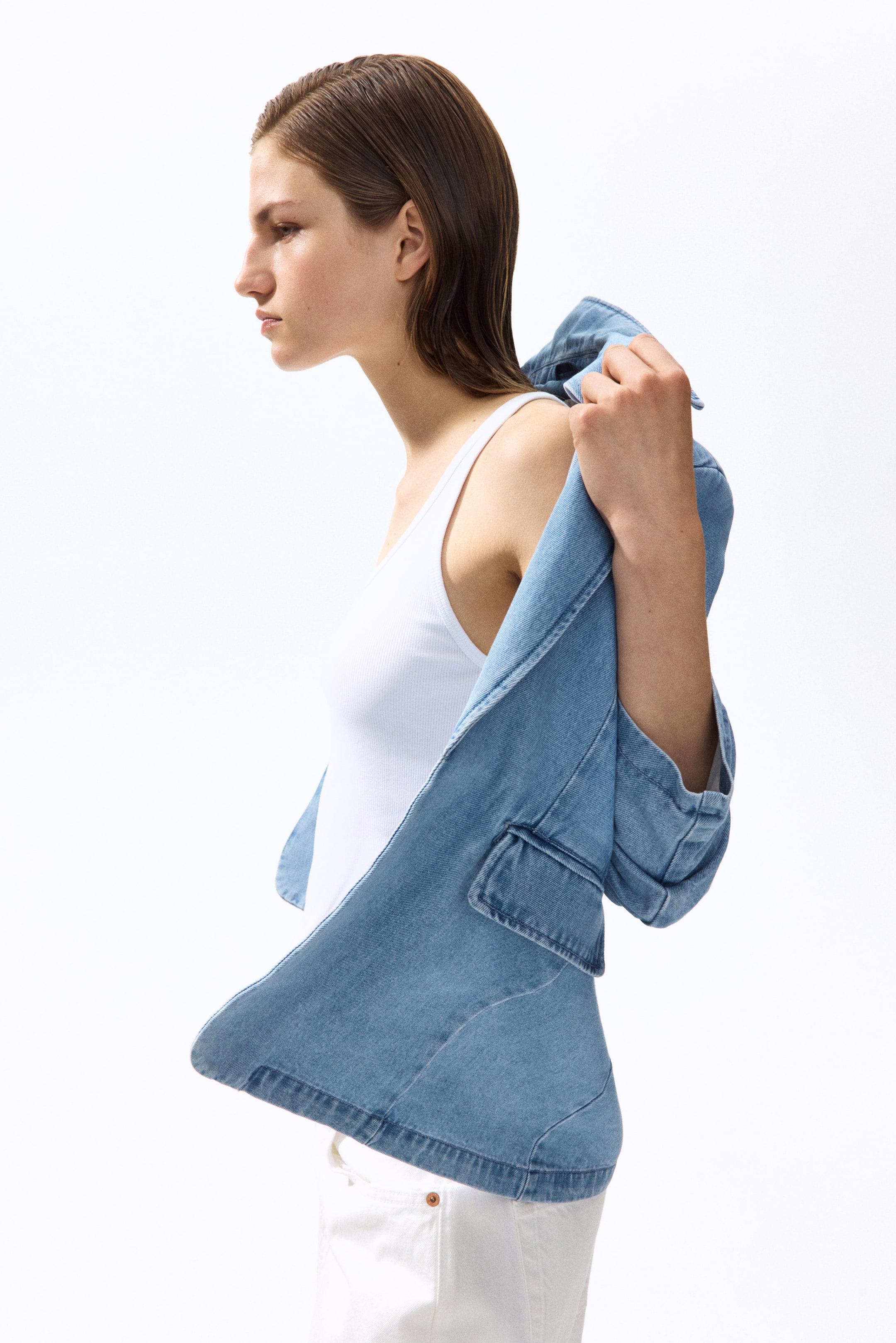 Gathered-Sleeve Denim Jacket
