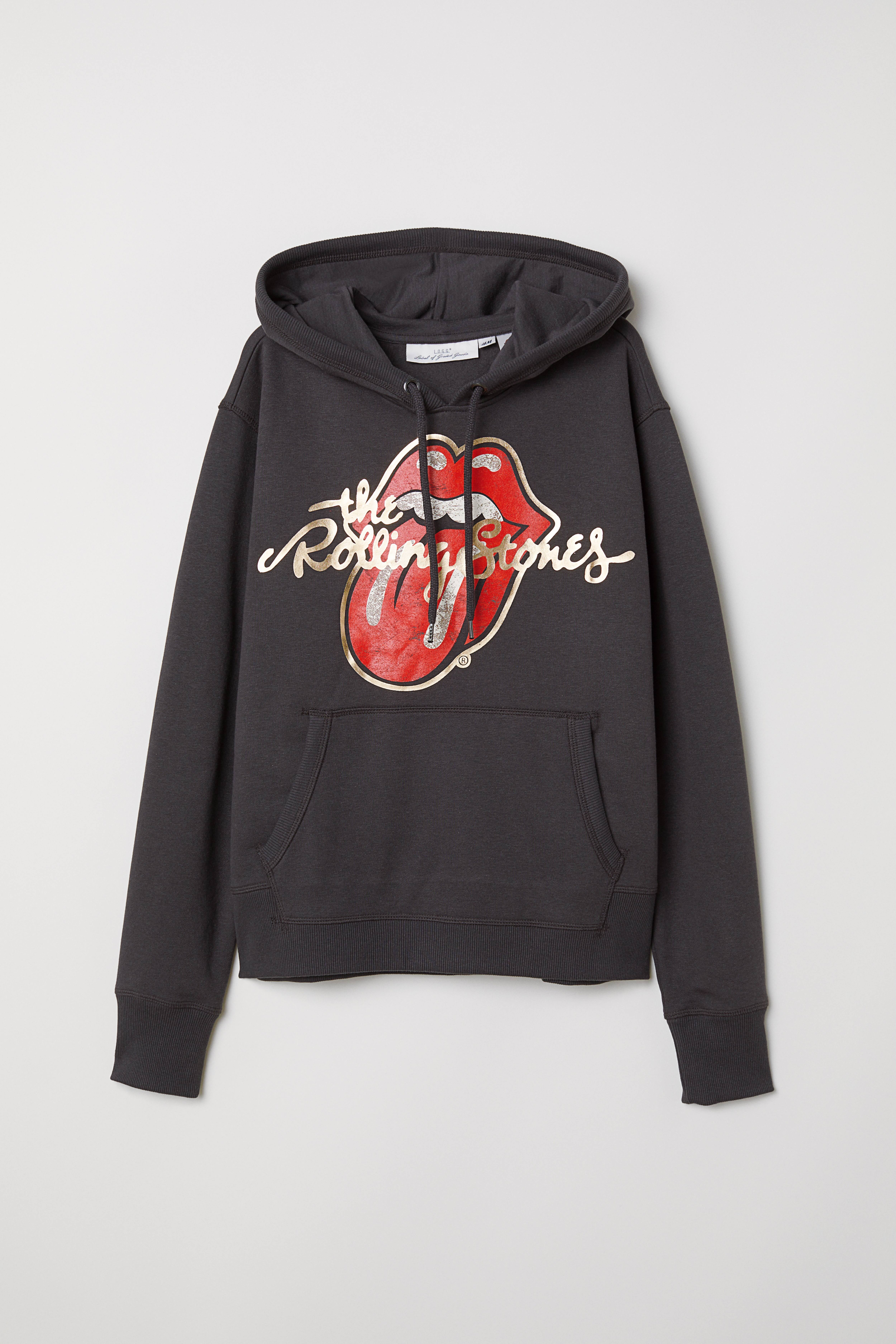 Printed Hoodie Dark gray Rolling Stones Ladies H M US