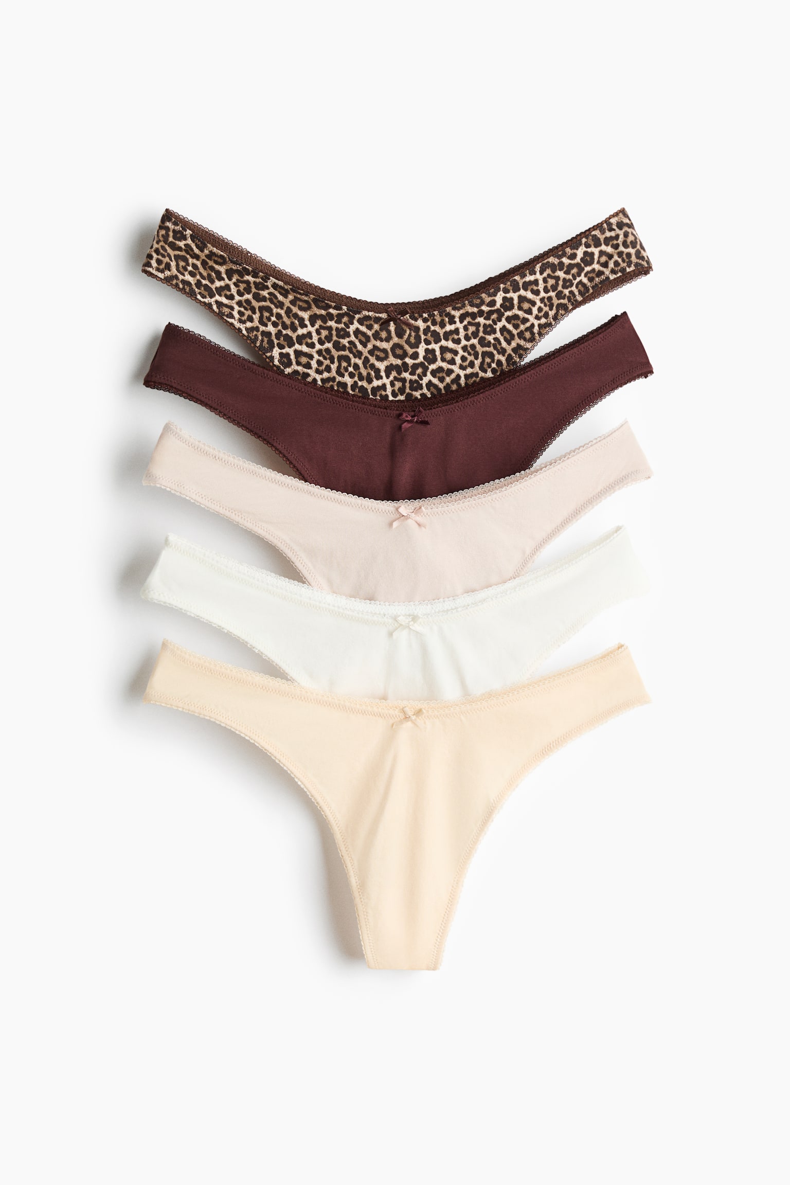 5-pack cotton thong briefs - Dark brown/Light pink/Light yellow/Lilac/White/Dusty blue/Light blue/Light beige/Leopard print