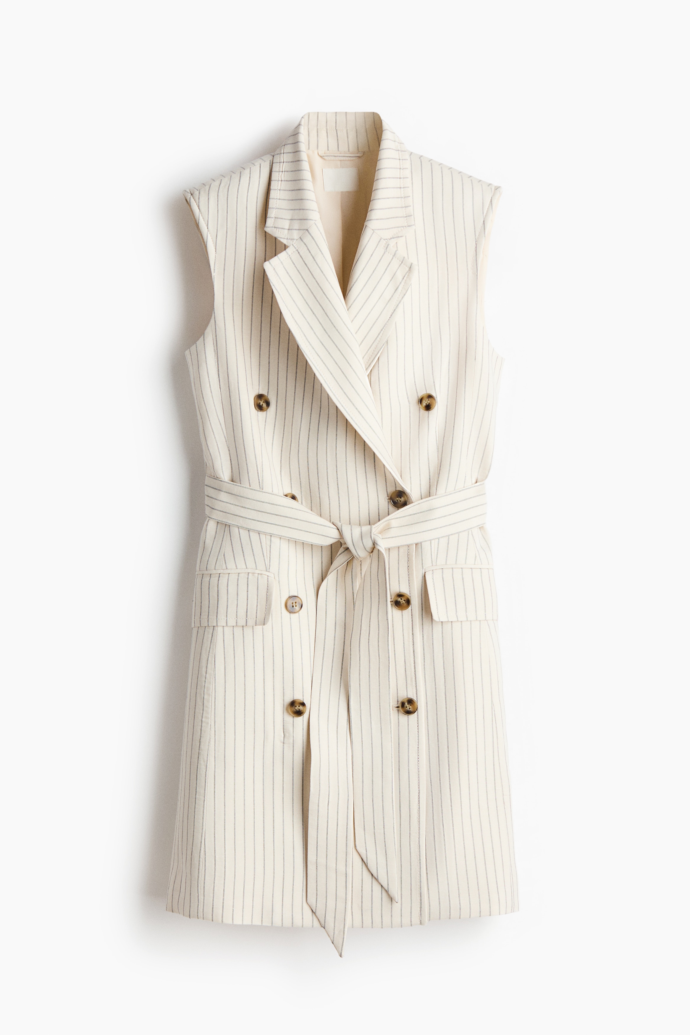 Linen-blend blazer dress - Cream/Striped/Red